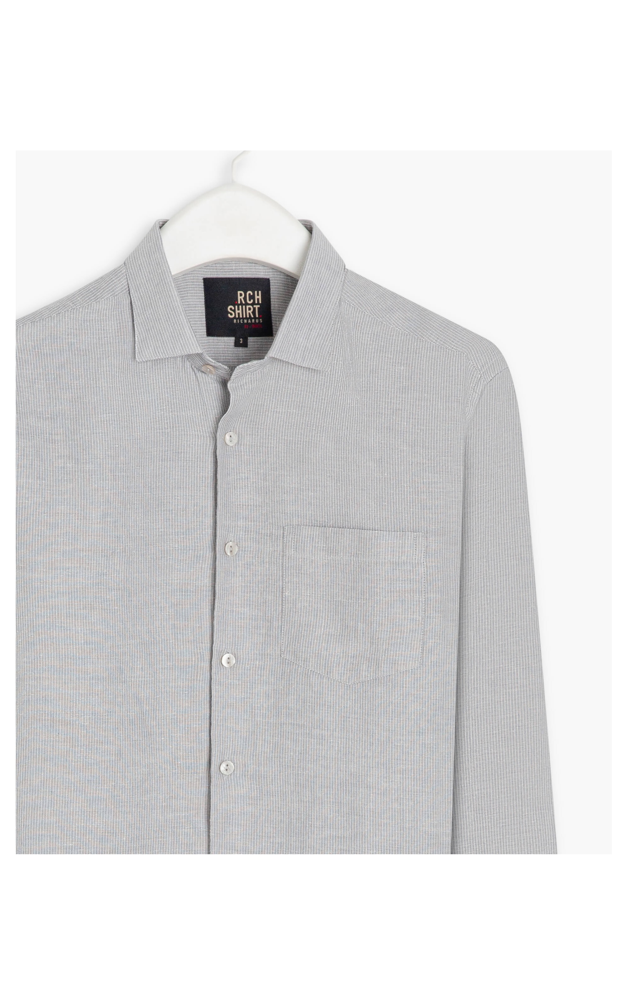  Camisa Linho  Listrada Cinza Claro
