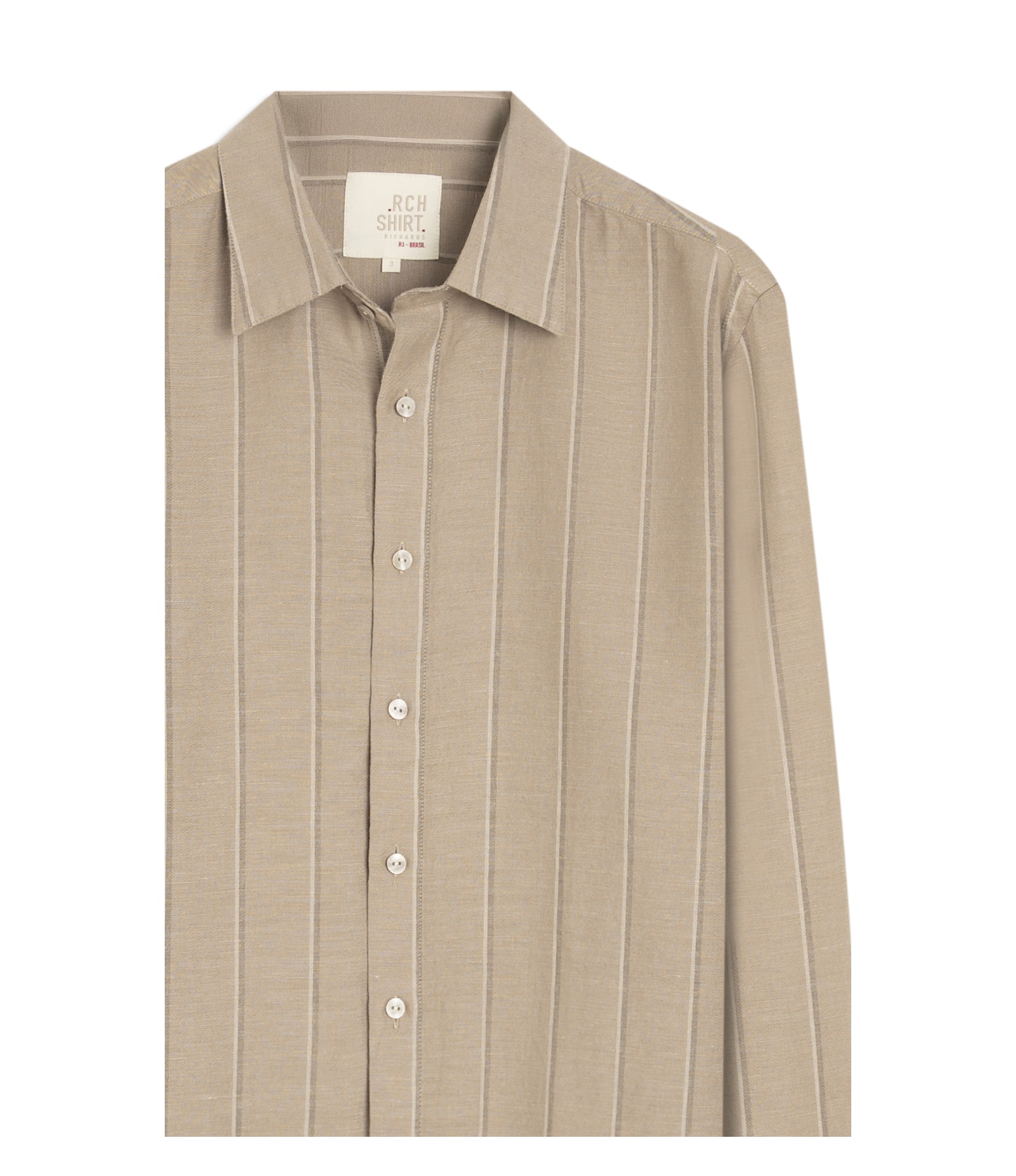 Camisa Linho  Listrada Edi Ml Caqui