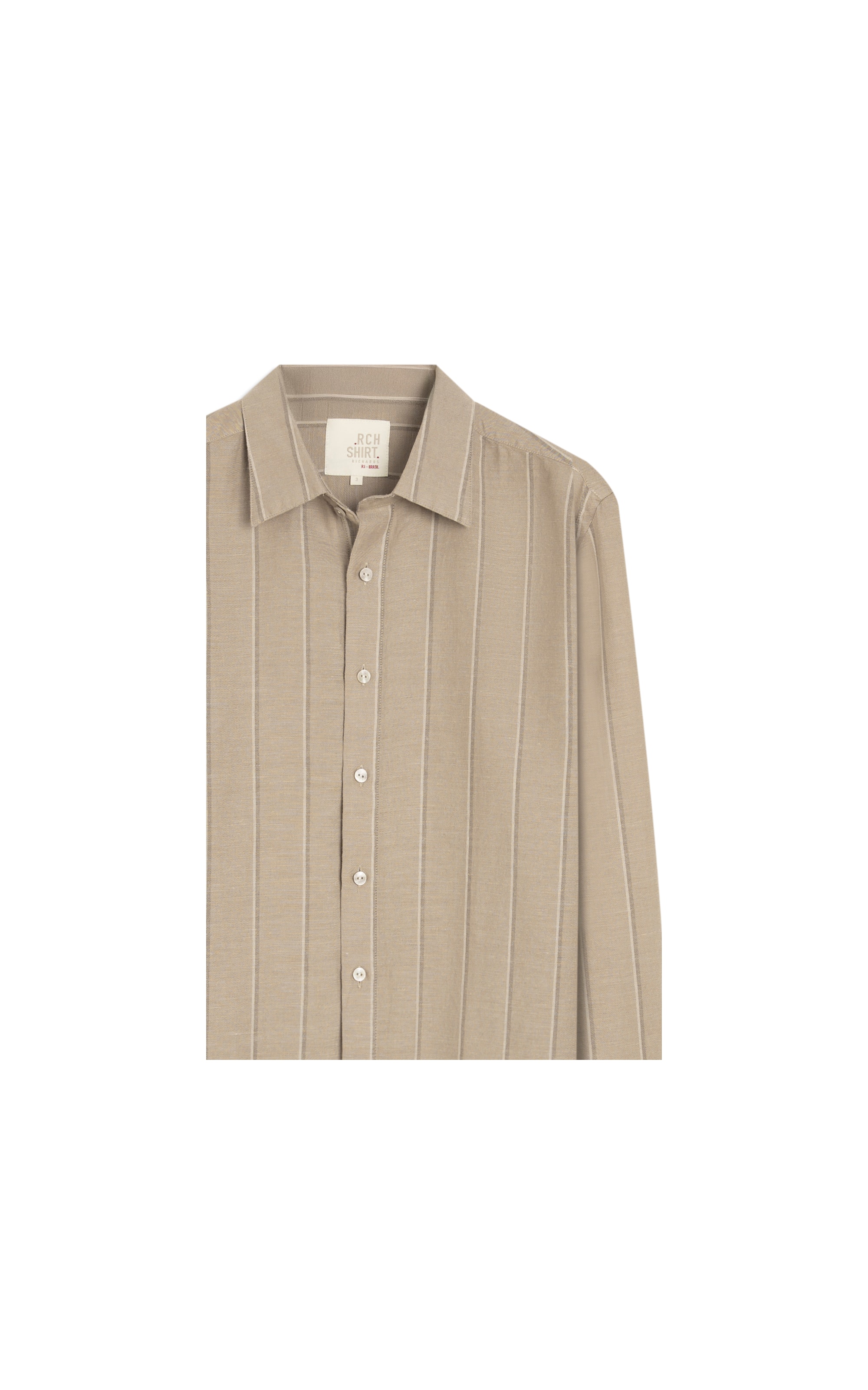 Camisa Linho  Listrada Edi Ml Caqui