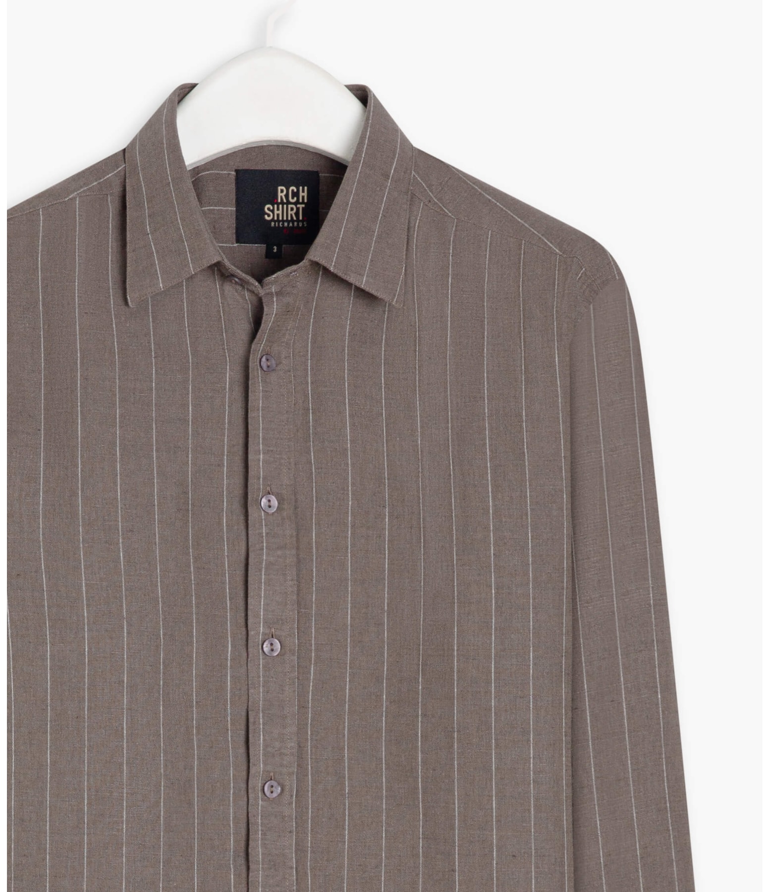 Camisa Linho  Listrada Emerson Ml Tabaco
