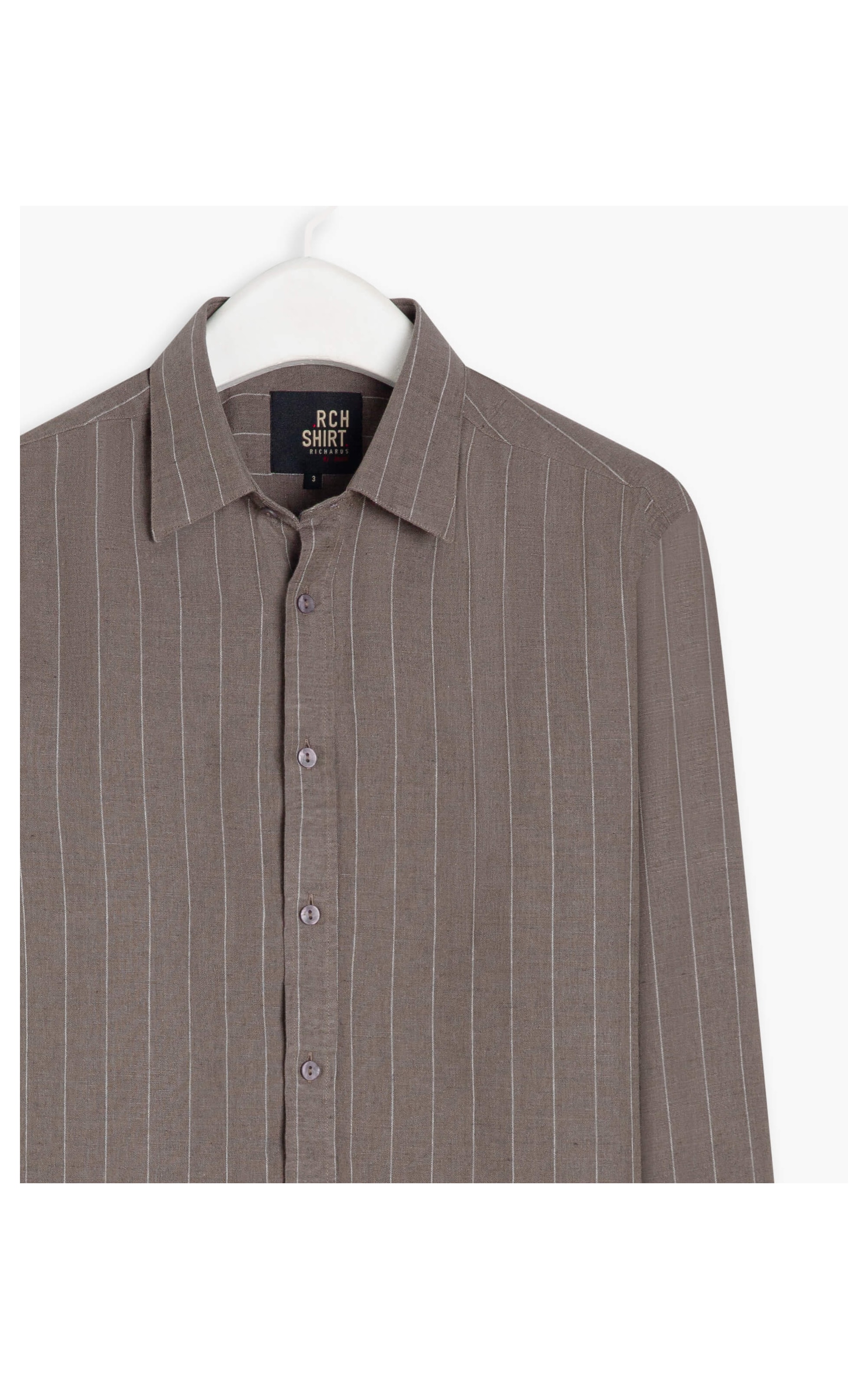 Camisa Linho  Listrada Emerson Ml Tabaco