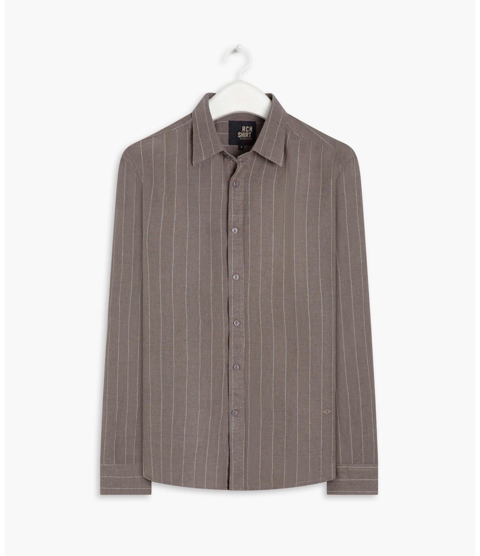 Camisa Linho  Listrada Emerson Ml Tabaco