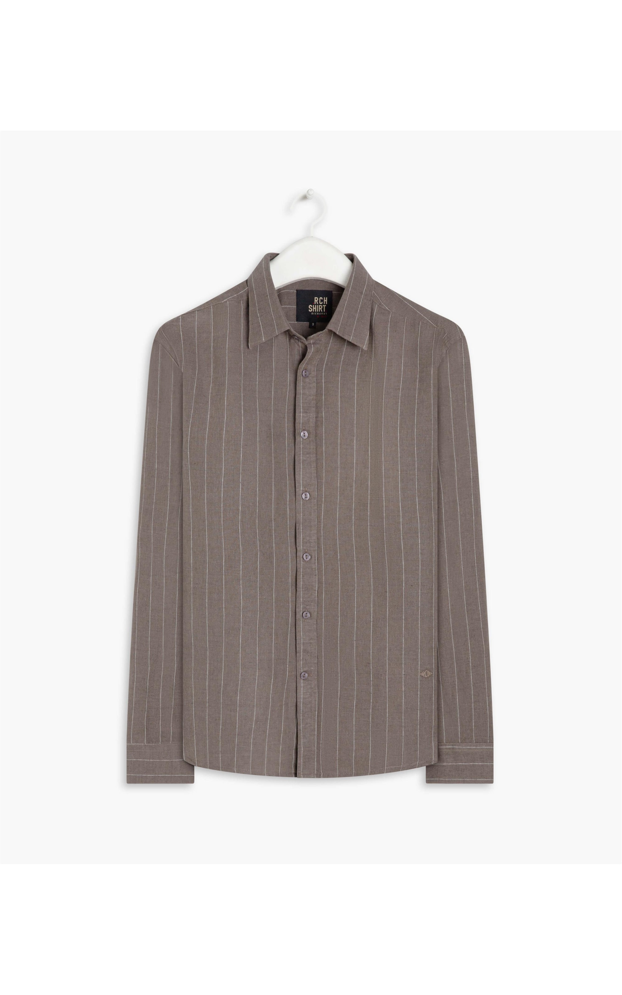 Camisa Linho  Listrada Emerson Ml Tabaco