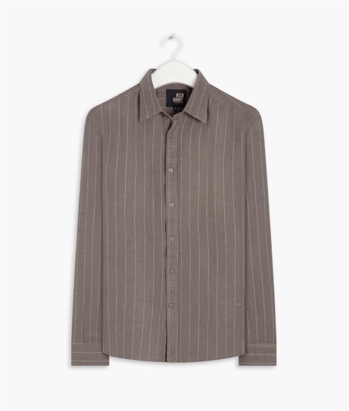 Camisa Linho  Listrada Emerson Ml Tabaco