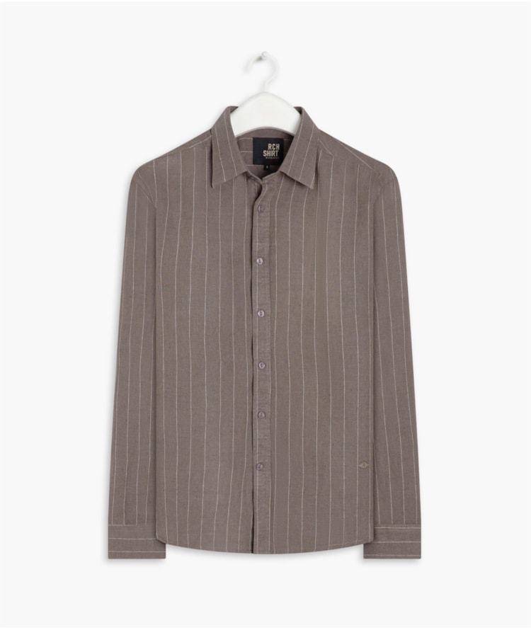 Camisa Linho  Listrada Emerson Ml Tabaco