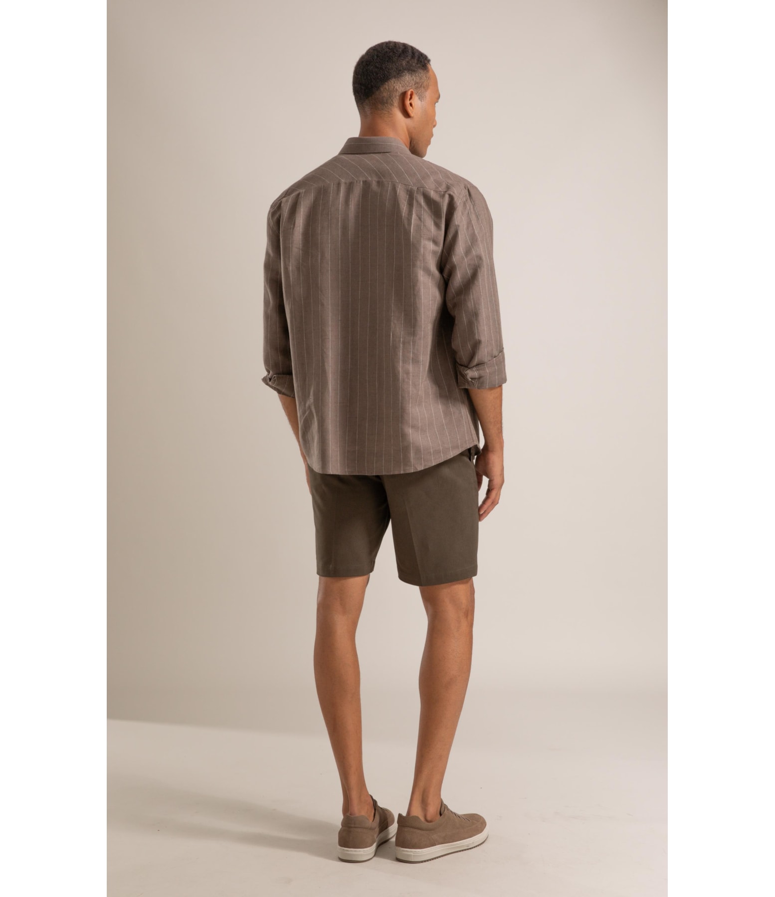 Camisa Linho  Listrada Emerson Ml Tabaco