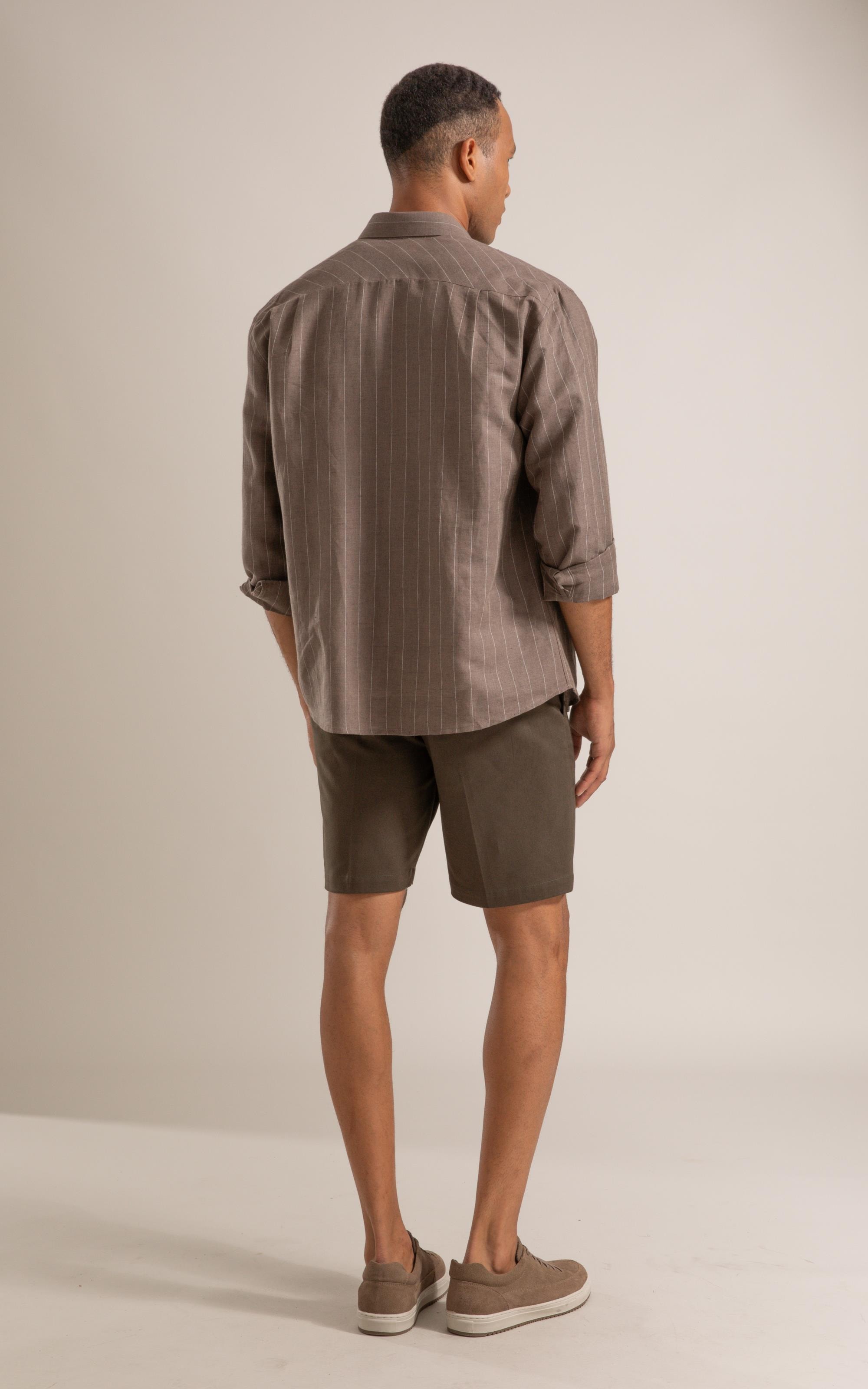 Camisa Linho  Listrada Emerson Ml Tabaco