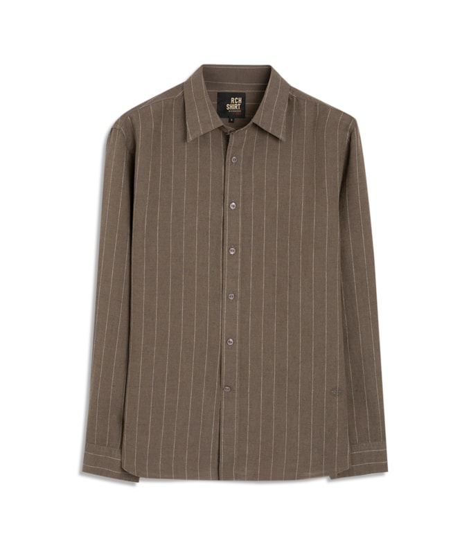 Camisa Linho  Listrada Emerson Ml Tabaco