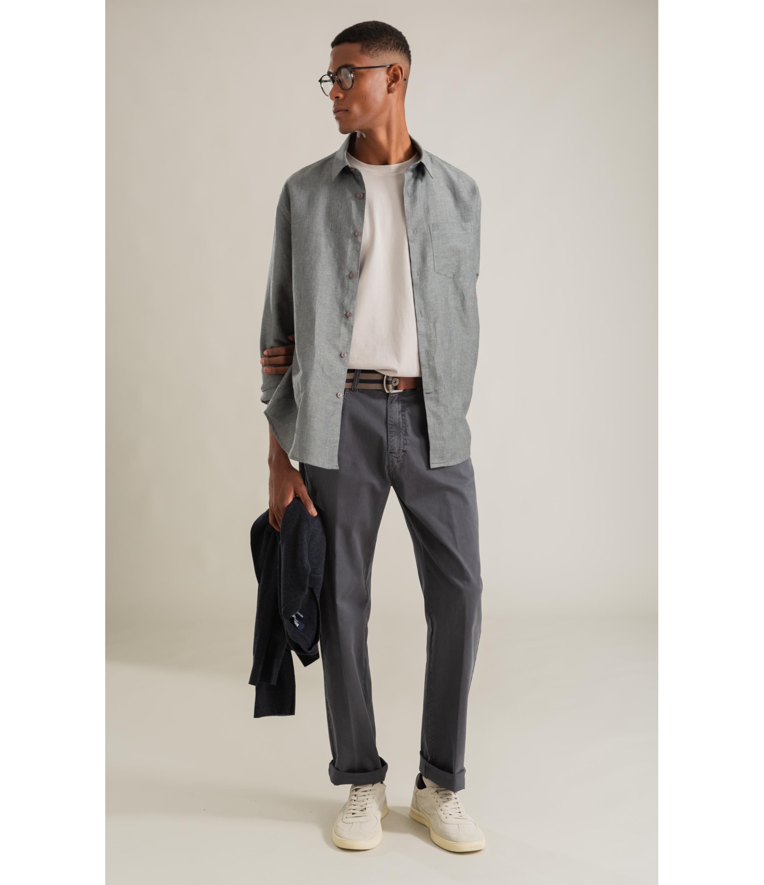 Camisa Linho  Listrada James Tabaco