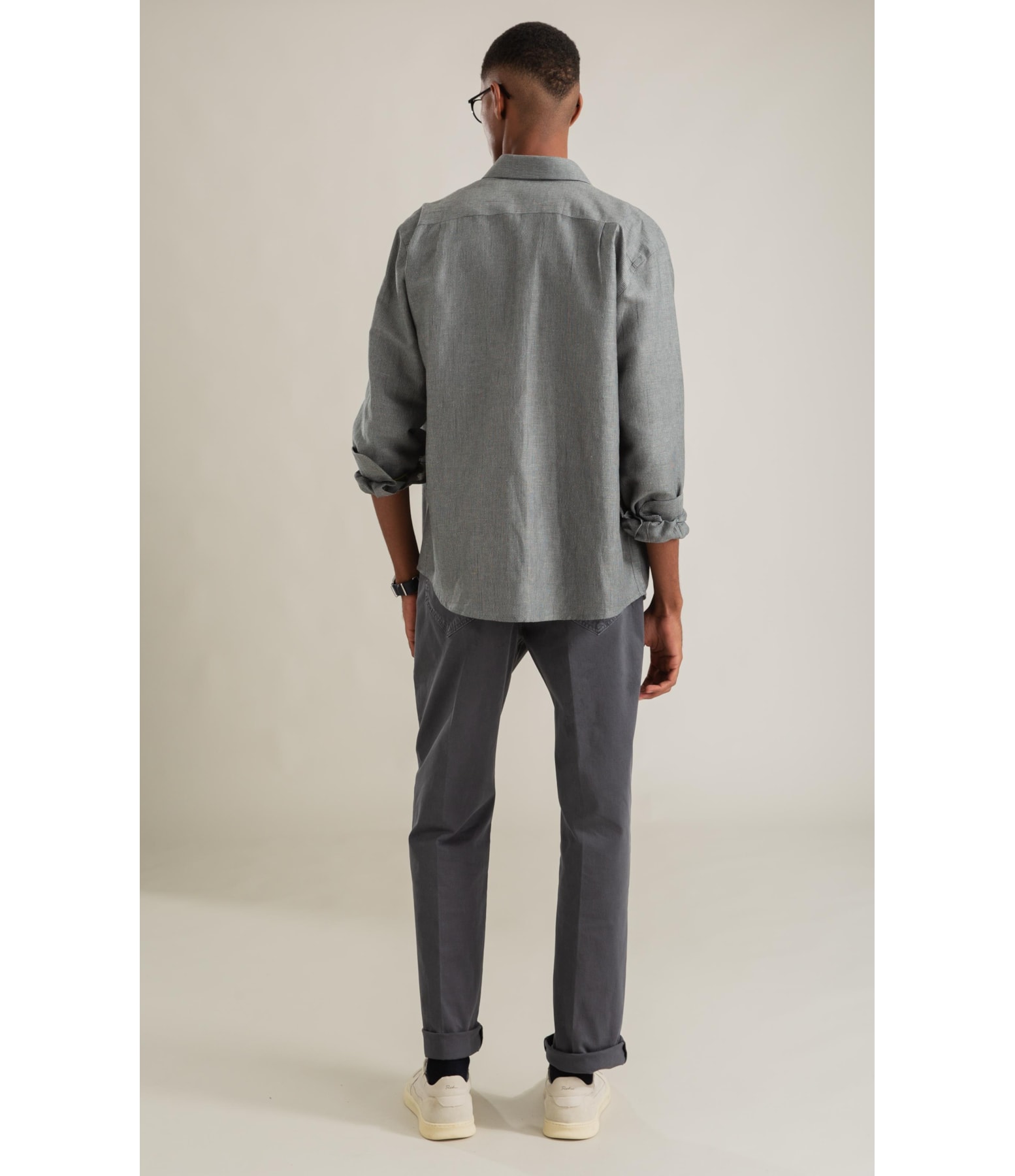 Camisa Linho  Listrada James Tabaco