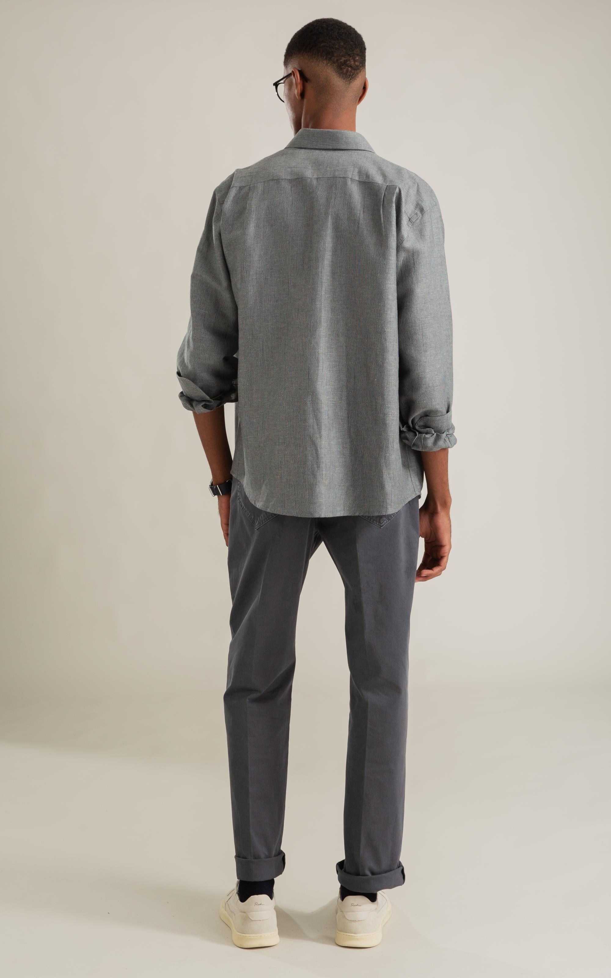 Camisa Linho  Listrada James Tabaco