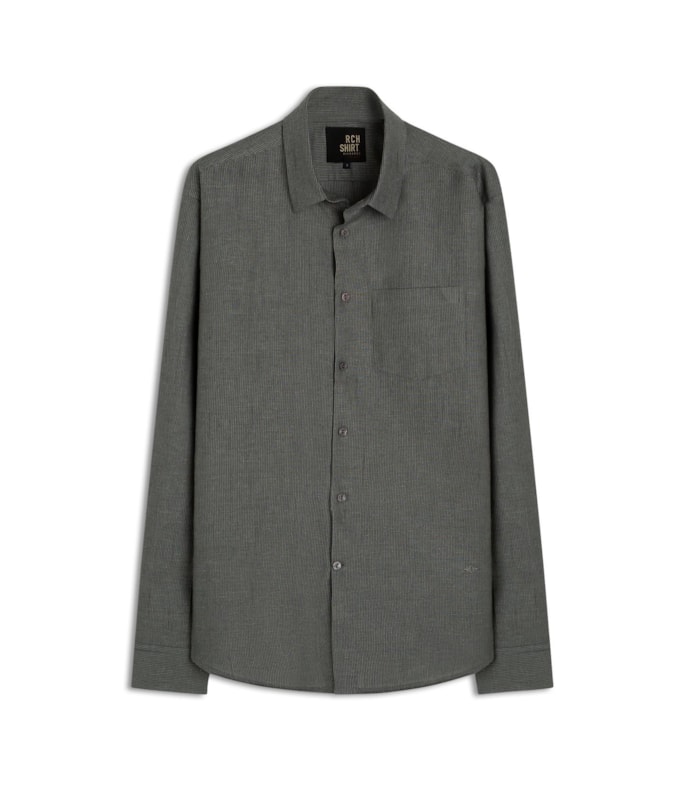 Camisa Linho  Listrada James Tabaco