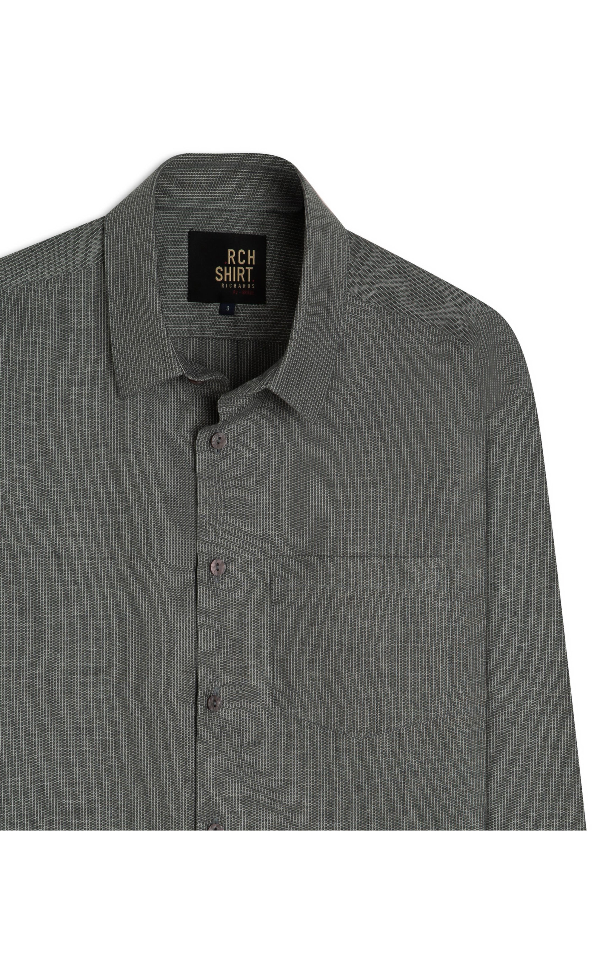 Camisa Linho  Listrada James Tabaco