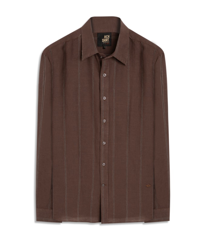 Camisa Linho  Listrada Julio Bordeaux