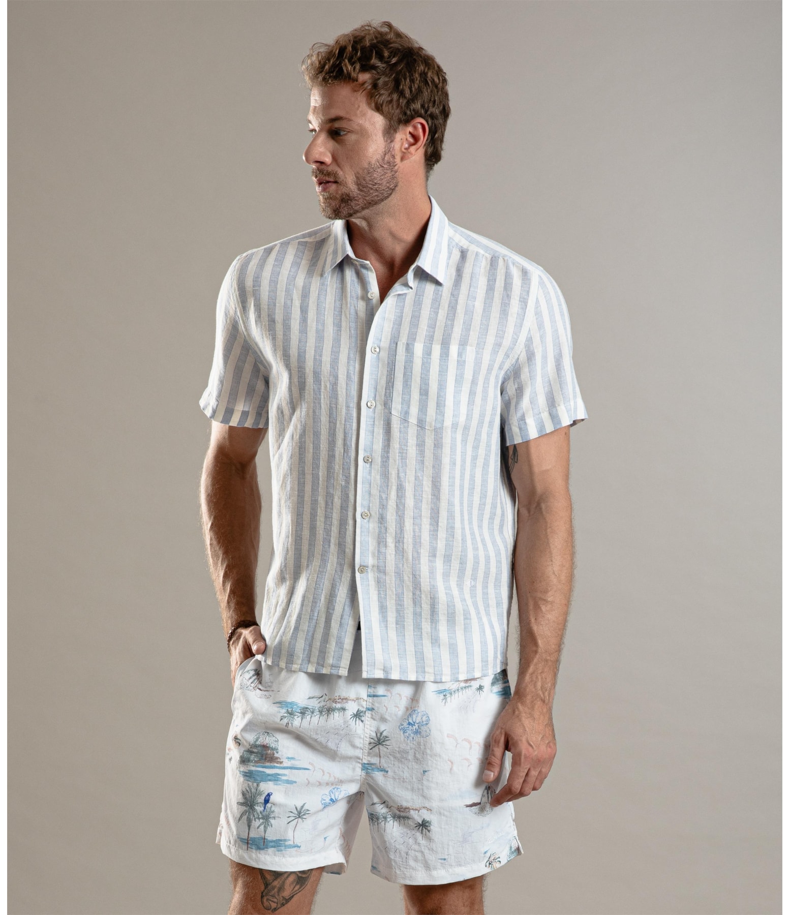 Camisa Linho  Listrada Muniz Mc Royal
