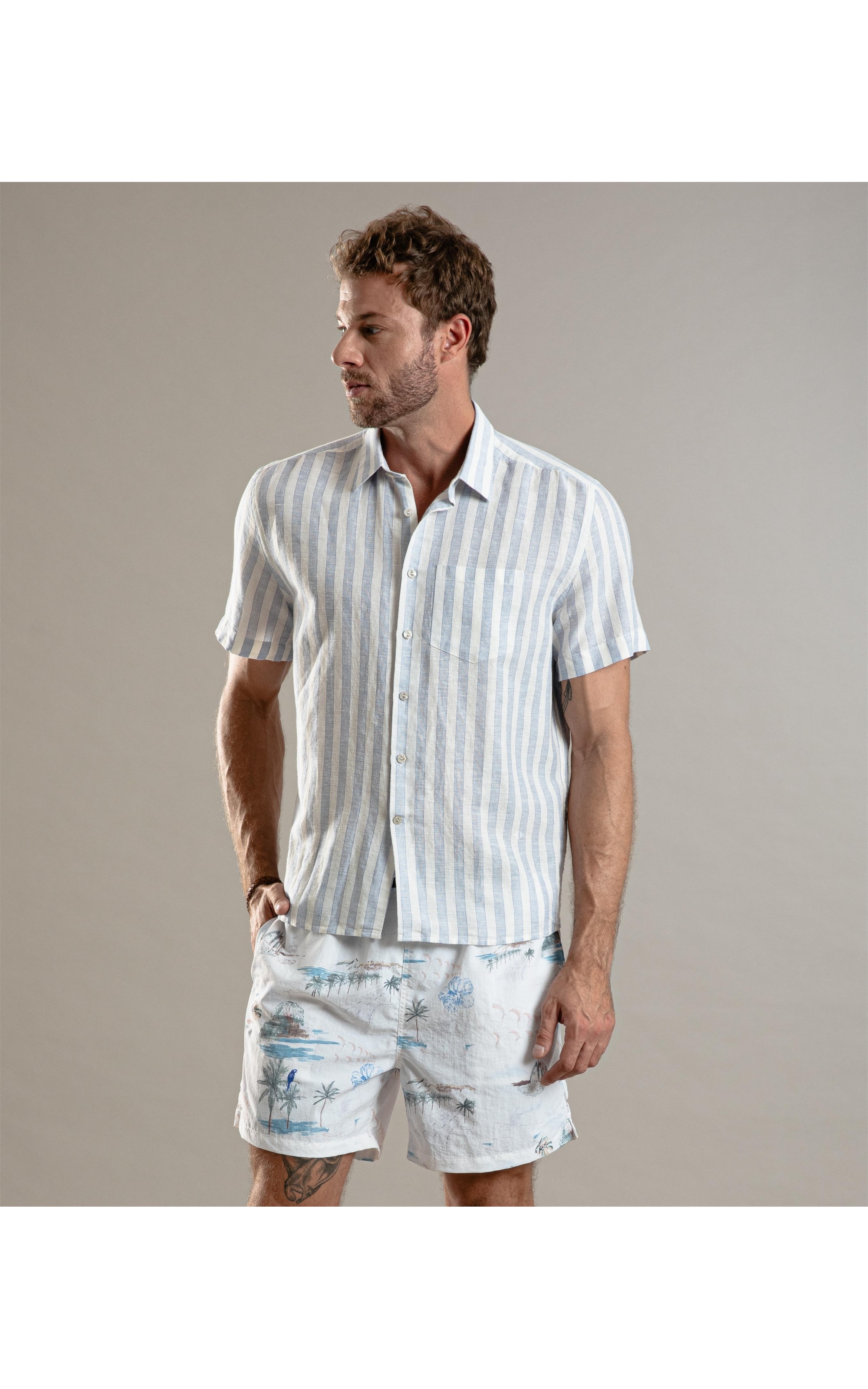 Camisa Linho  Listrada Muniz Mc Royal