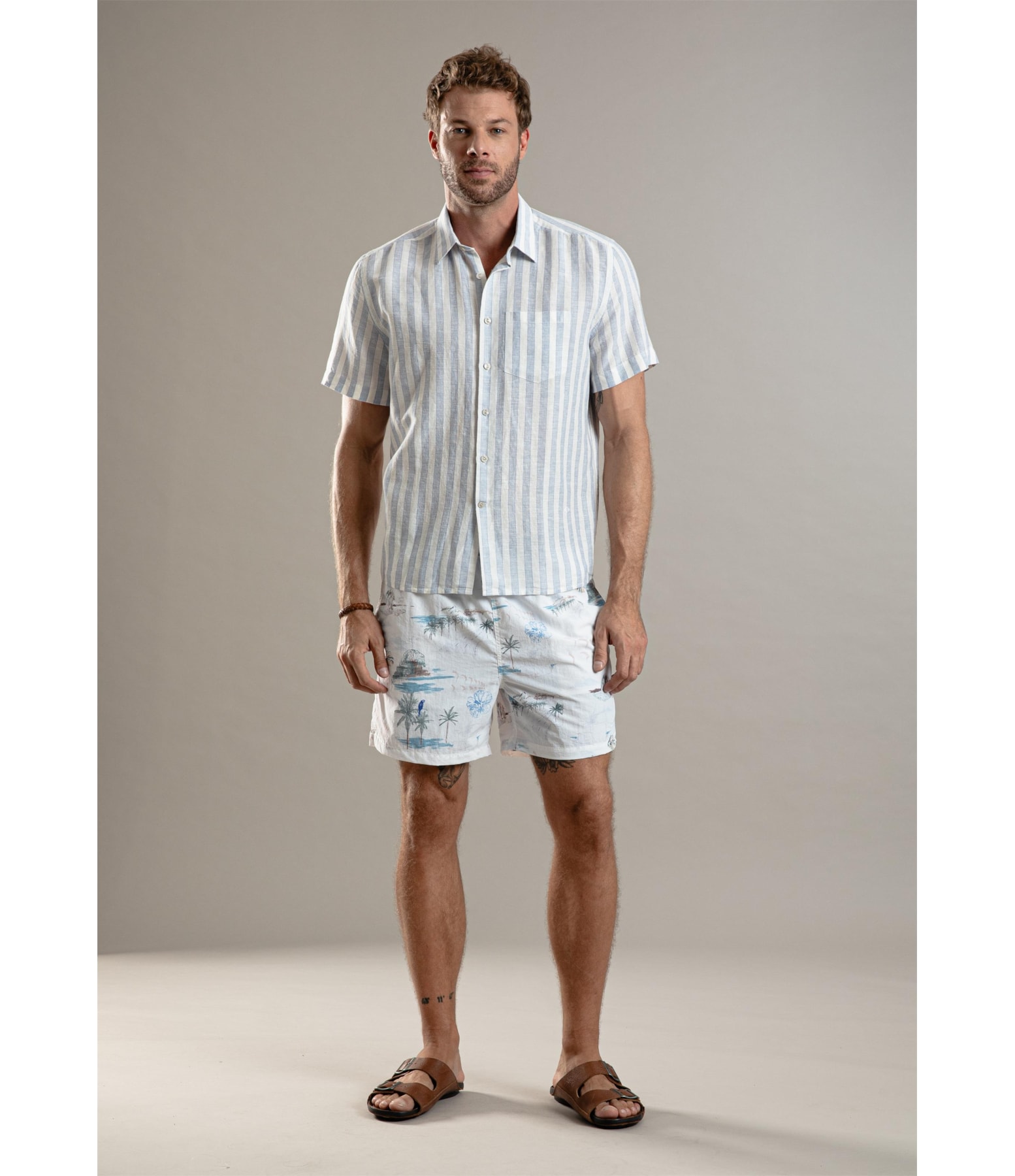 Camisa Linho  Listrada Muniz Mc Royal