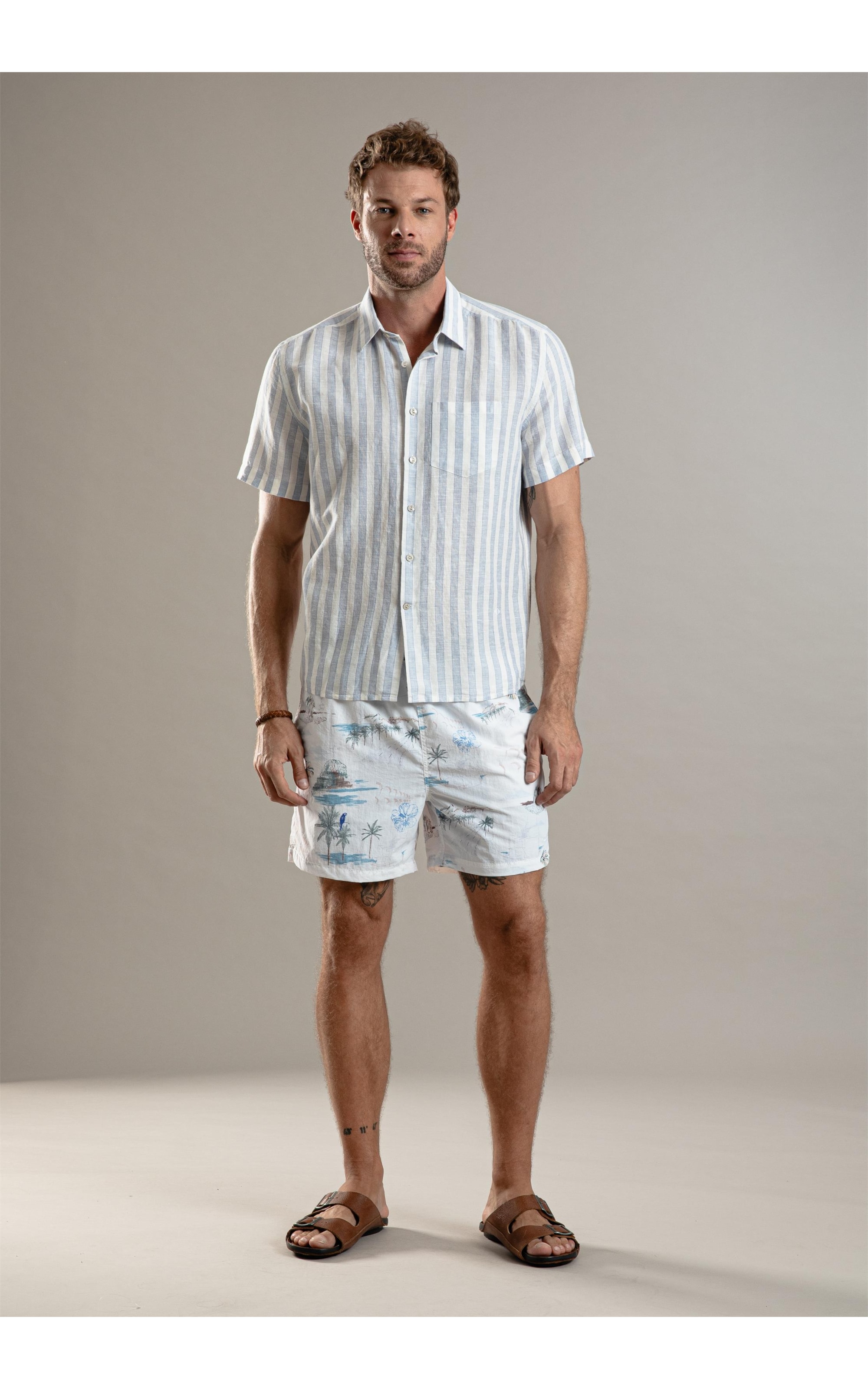 Camisa Linho  Listrada Muniz Mc Royal