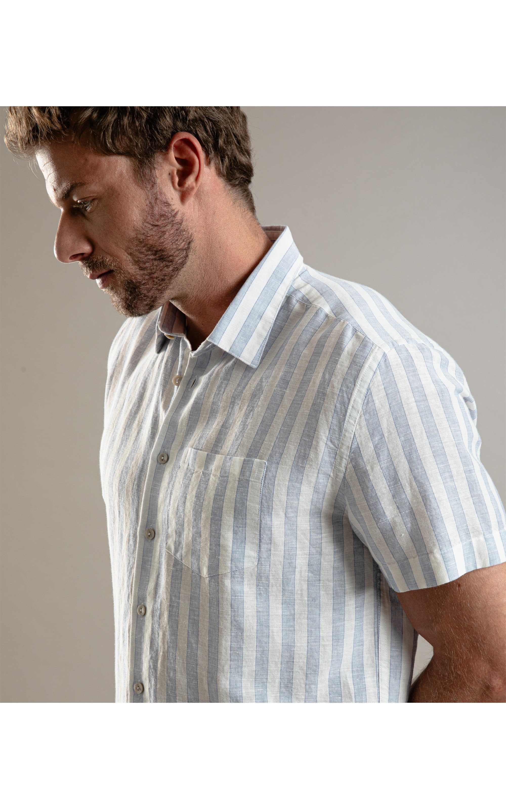 Camisa Linho  Listrada Muniz Mc Royal