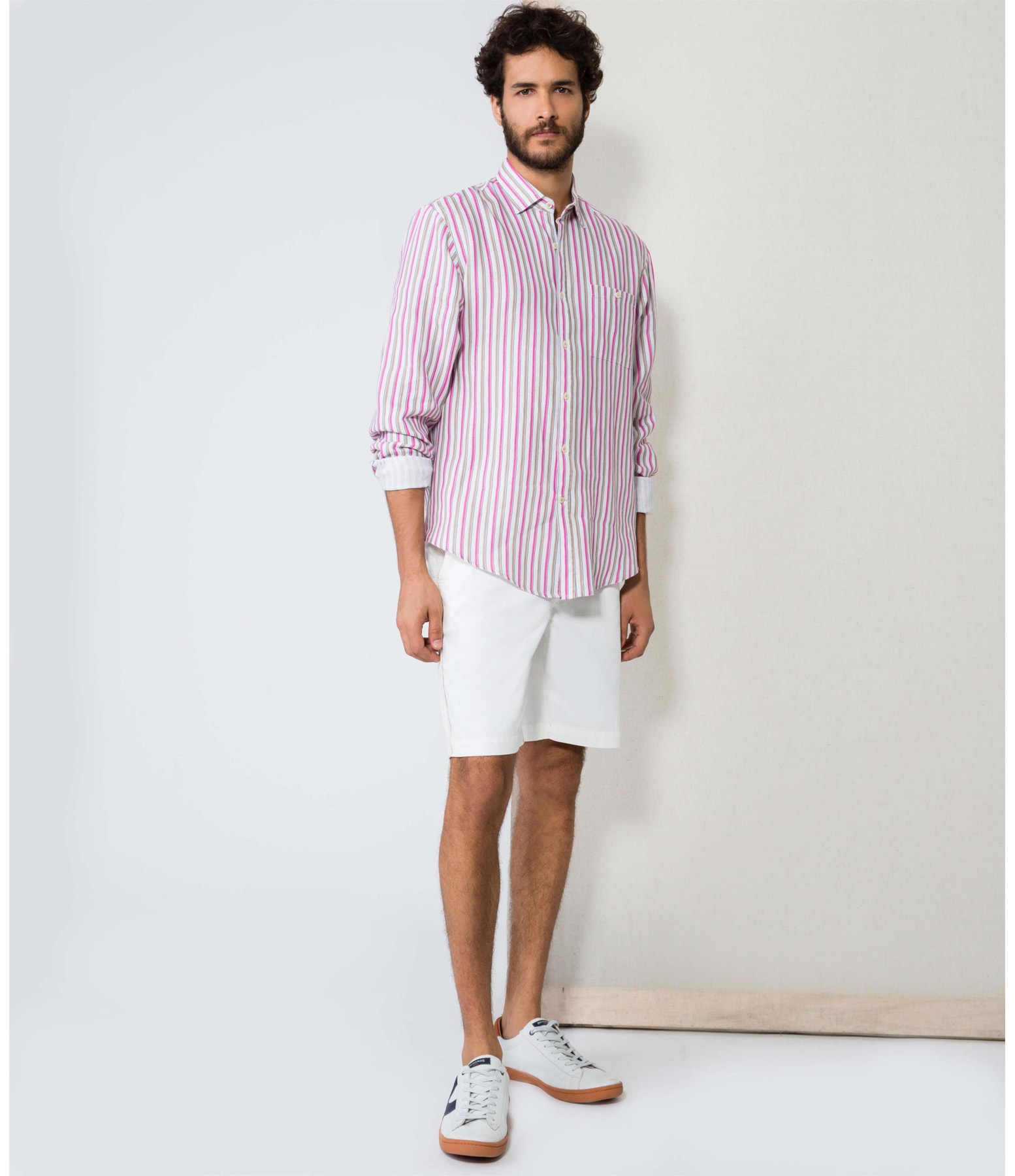 Camisa Linho  Listrada Rosa