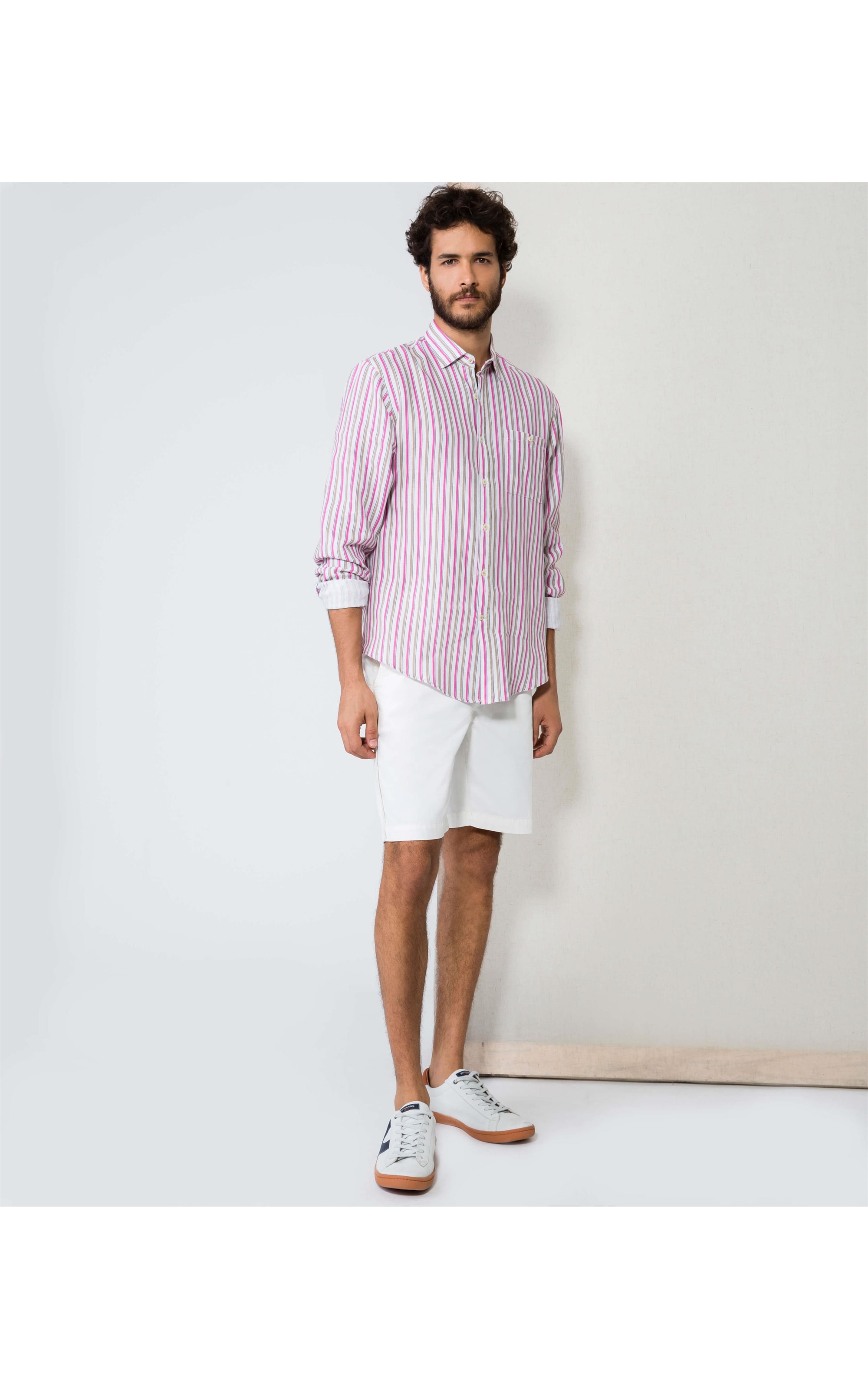 Camisa Linho  Listrada Rosa