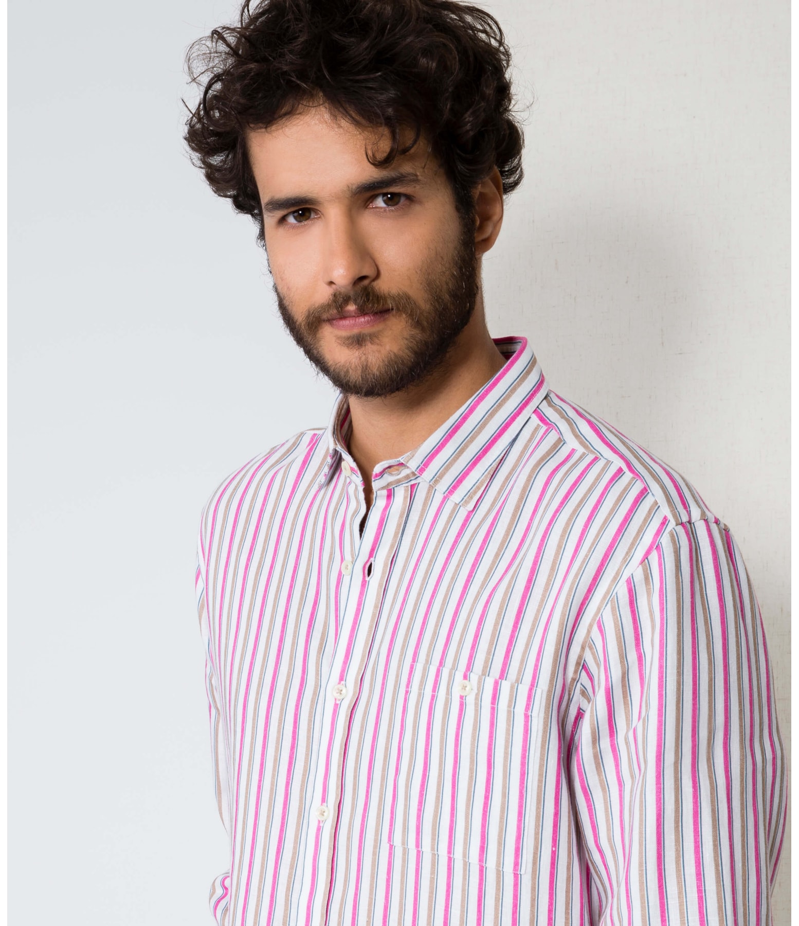 Camisa Linho  Listrada Rosa