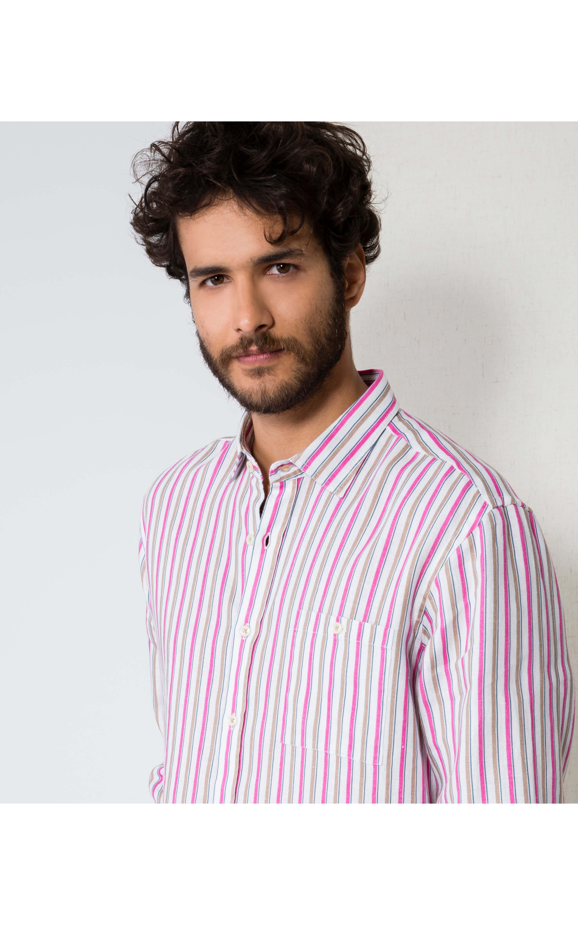 Camisa Linho  Listrada Rosa