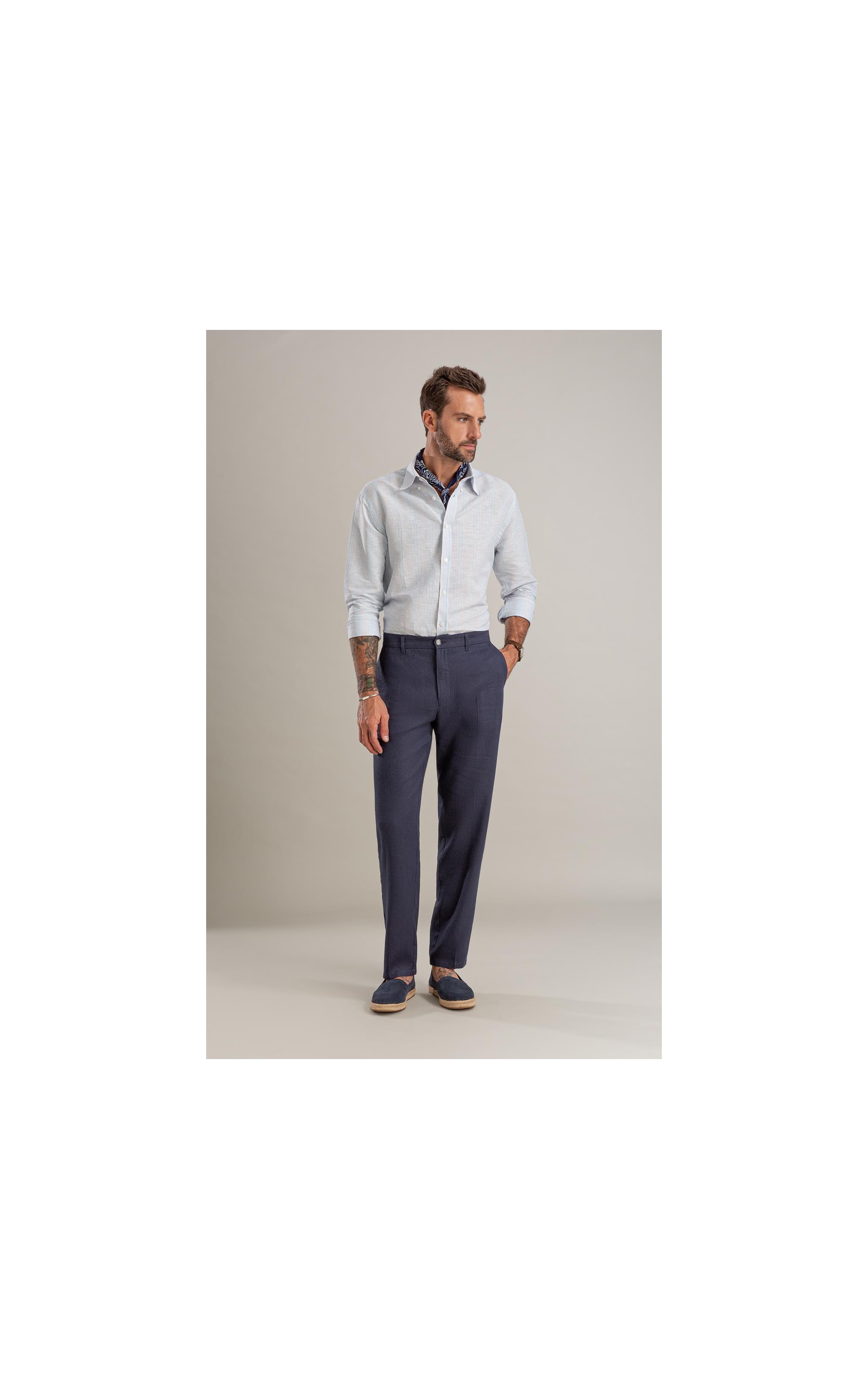 Camisa Linho  Listrado Alexandre Ml Azul Claro