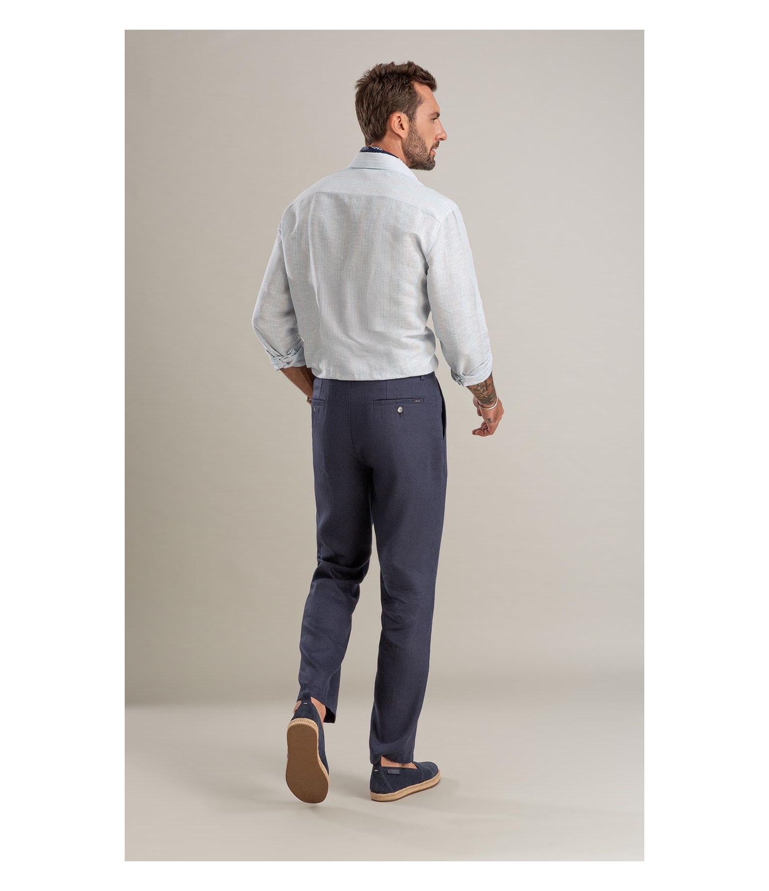 Camisa Linho  Listrado Alexandre Ml Azul Claro