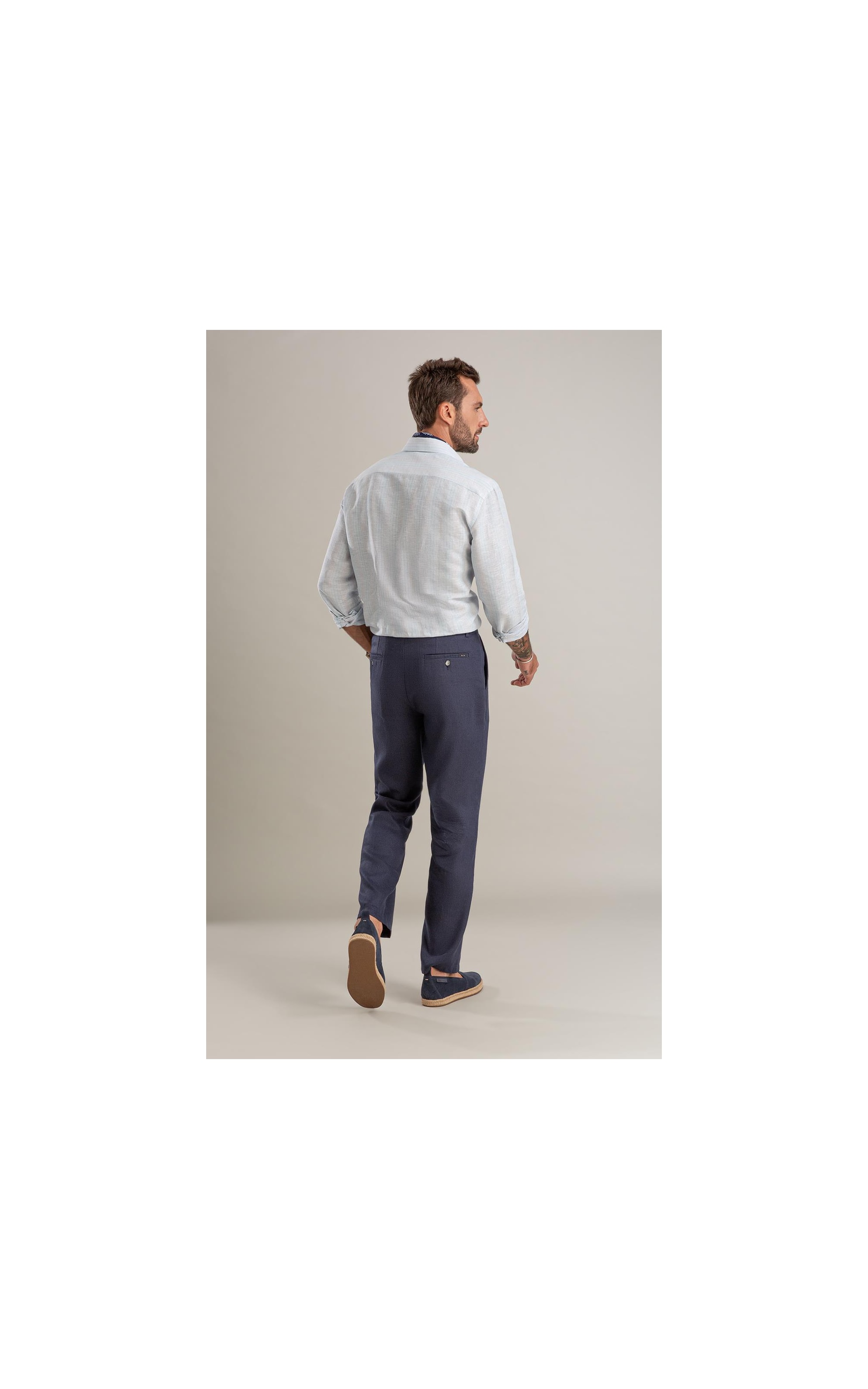 Camisa Linho  Listrado Alexandre Ml Azul Claro