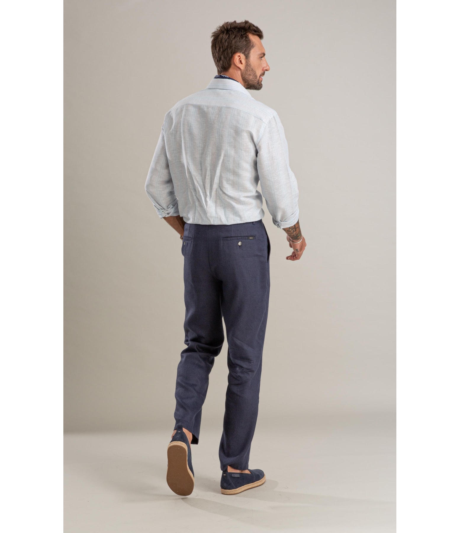 Camisa Linho  Listrado Alexandre Ml Azul Claro