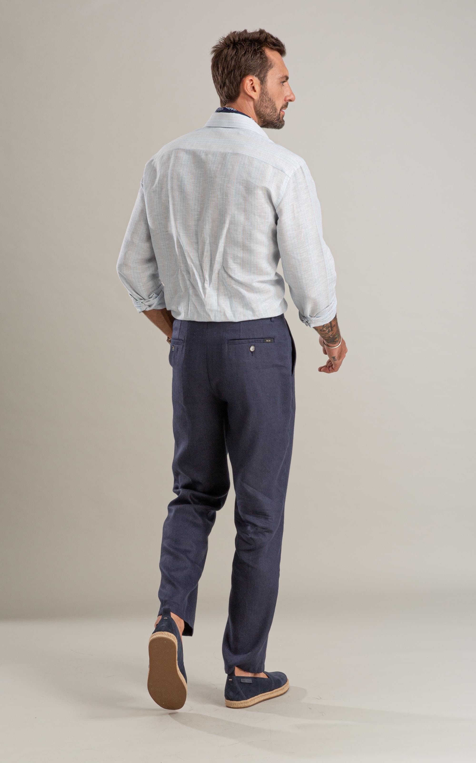 Camisa Linho  Listrado Alexandre Ml Azul Claro