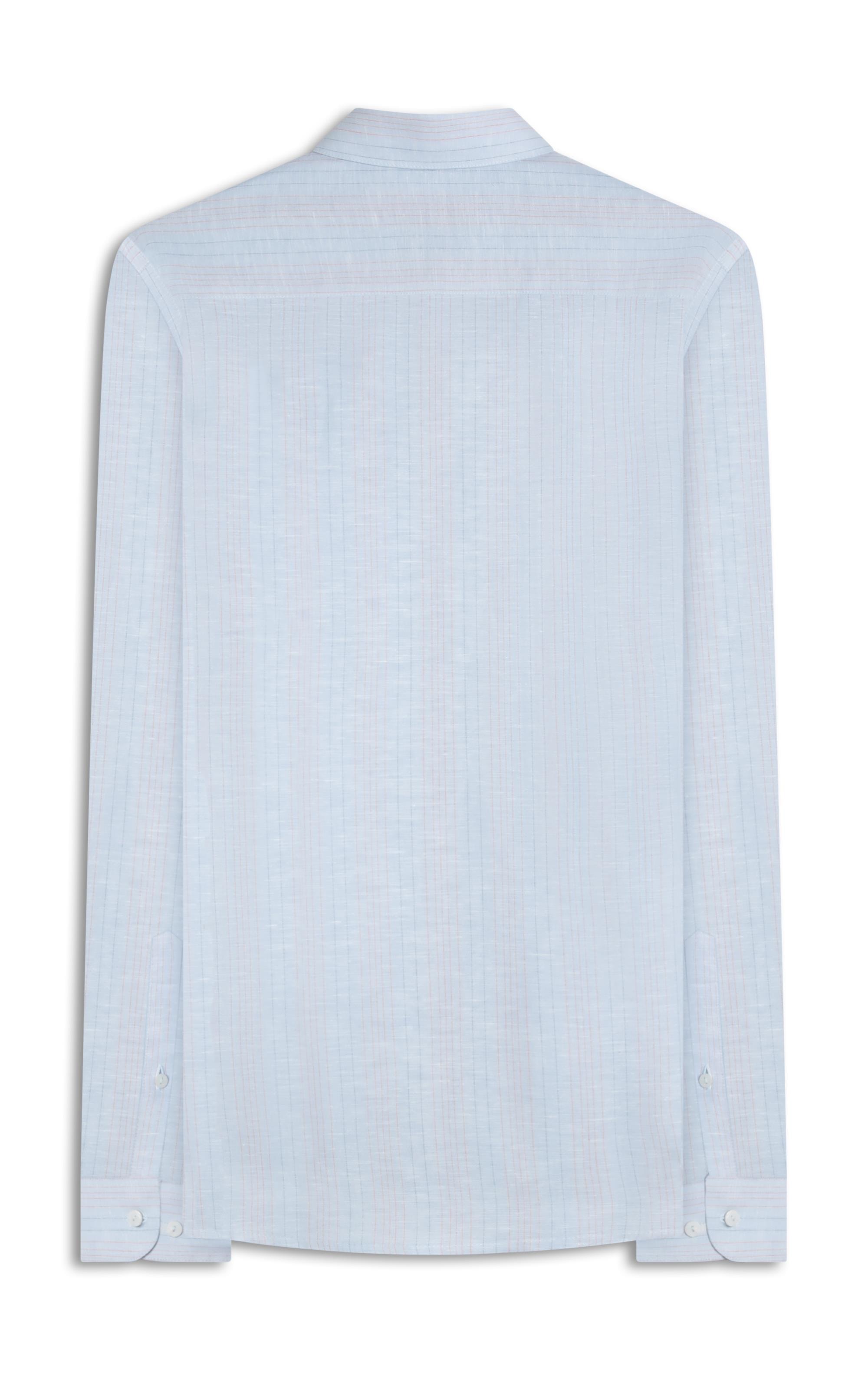 Camisa Linho  Listrado Alexandre Ml Azul Claro