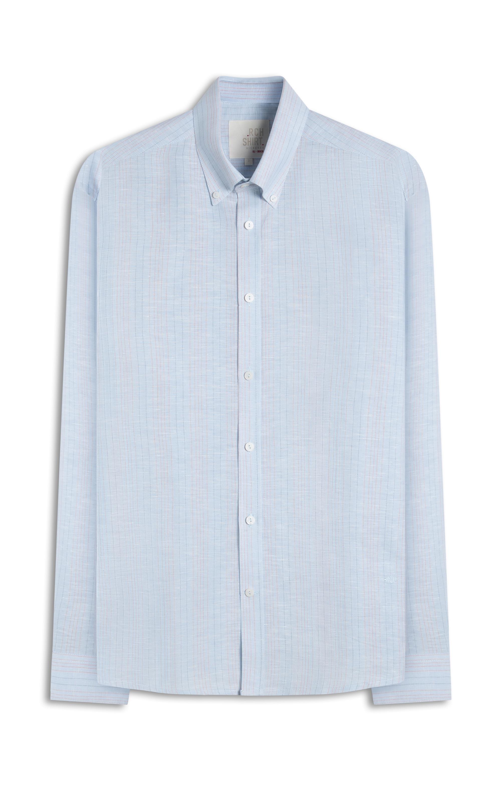 Camisa Linho  Listrado Alexandre Ml Azul Claro