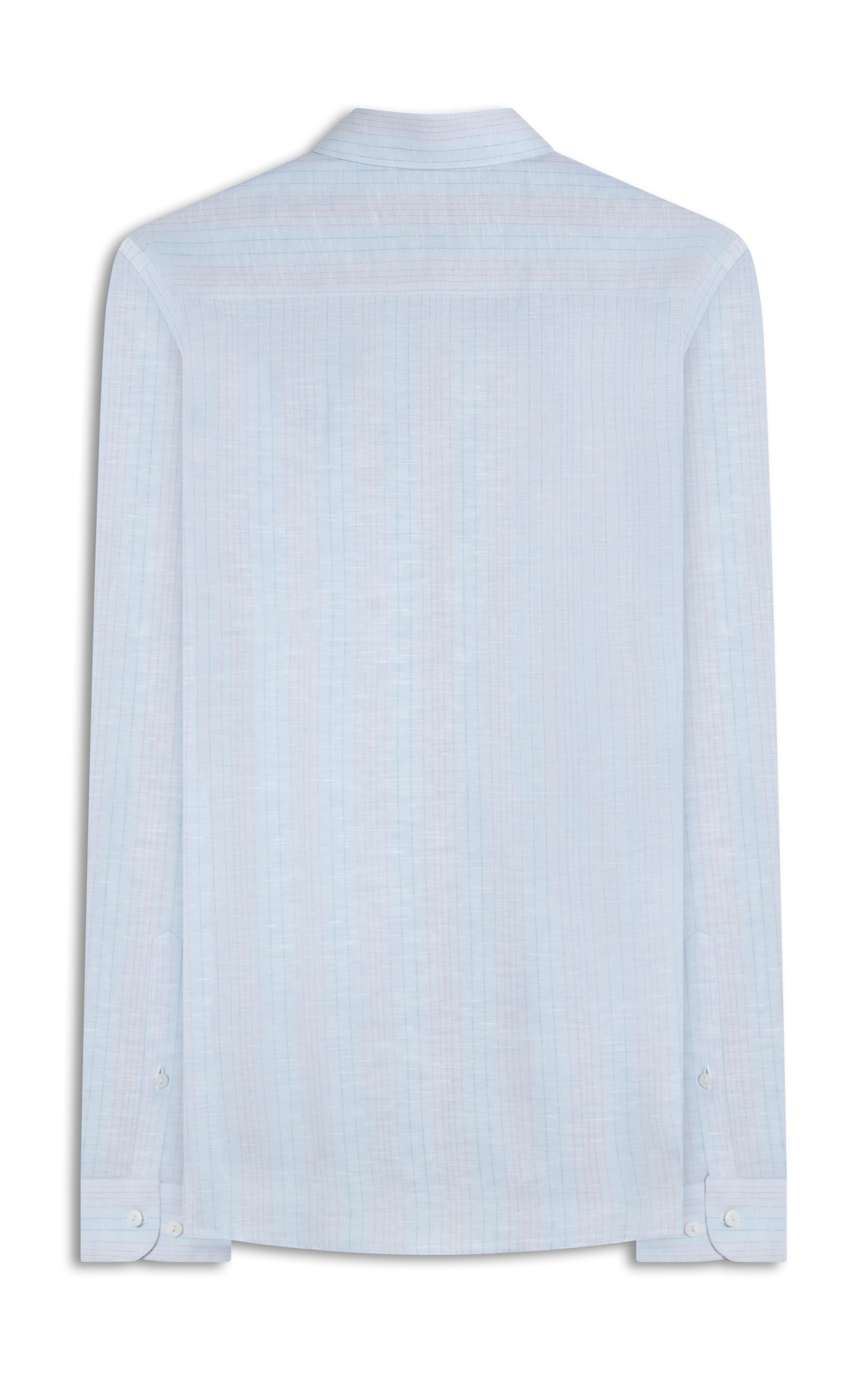 Camisa Linho  Listrado Alexandre Ml Azul Claro