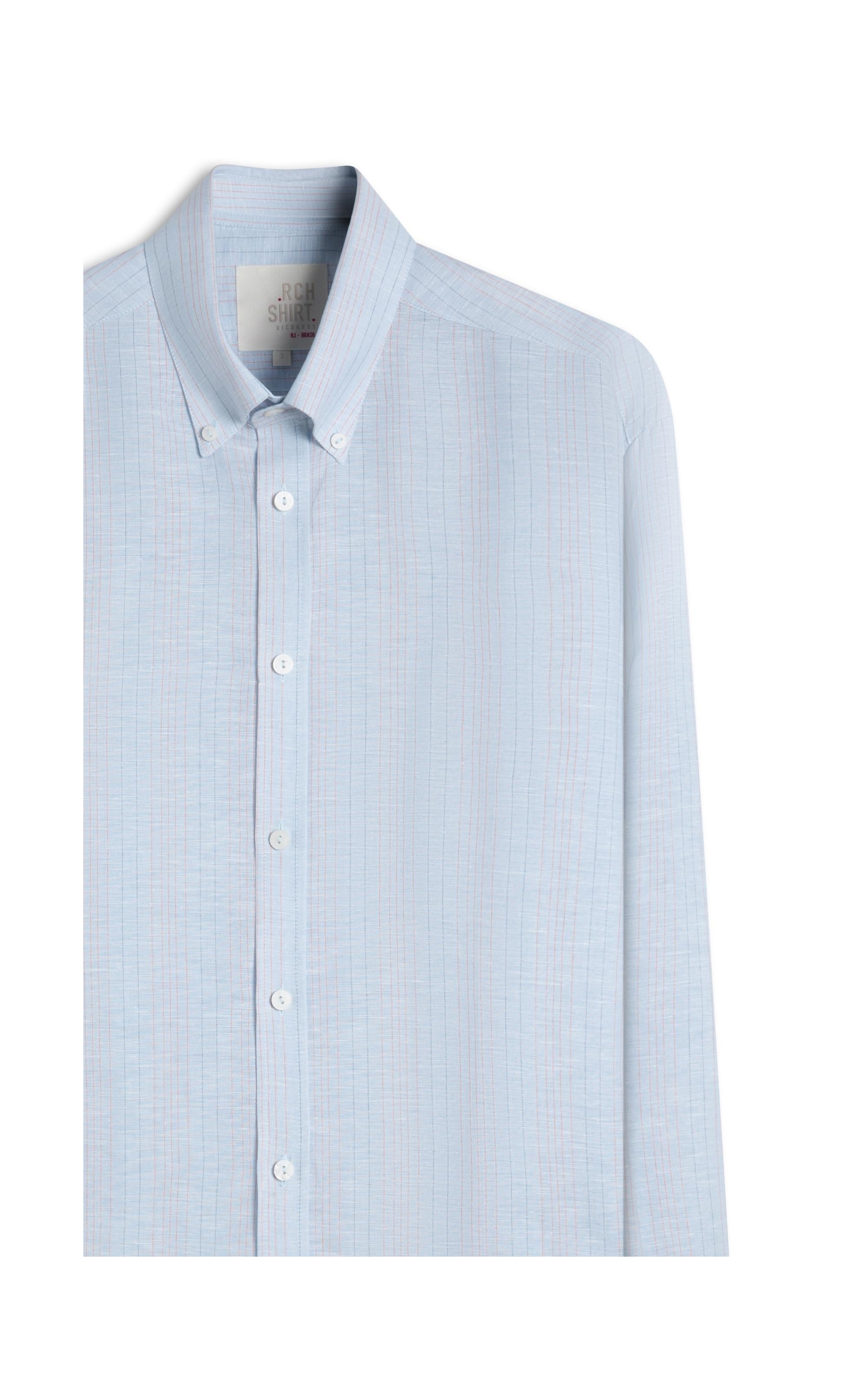 Camisa Linho  Listrado Alexandre Ml Azul Claro