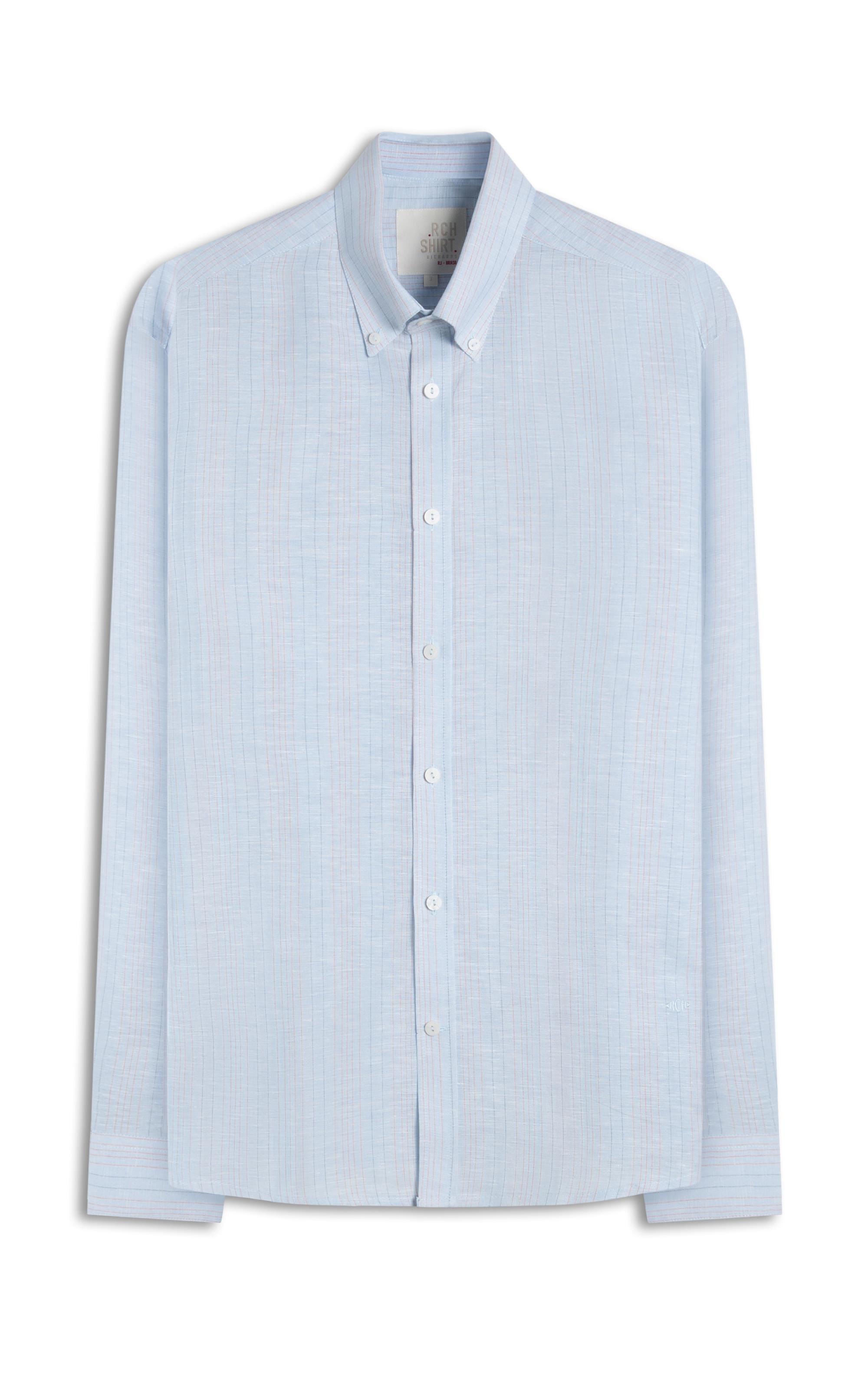 Camisa Linho  Listrado Alexandre Ml Azul Claro