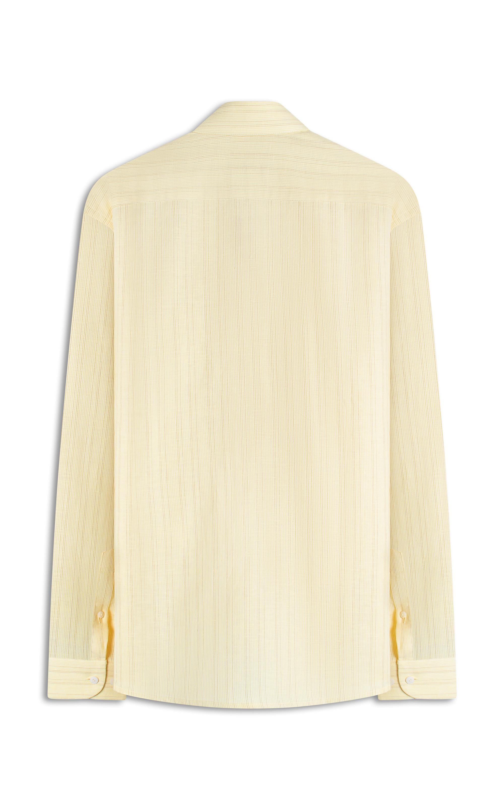 Camisa Linho  Listrado Augusto Ml Amarelo Claro