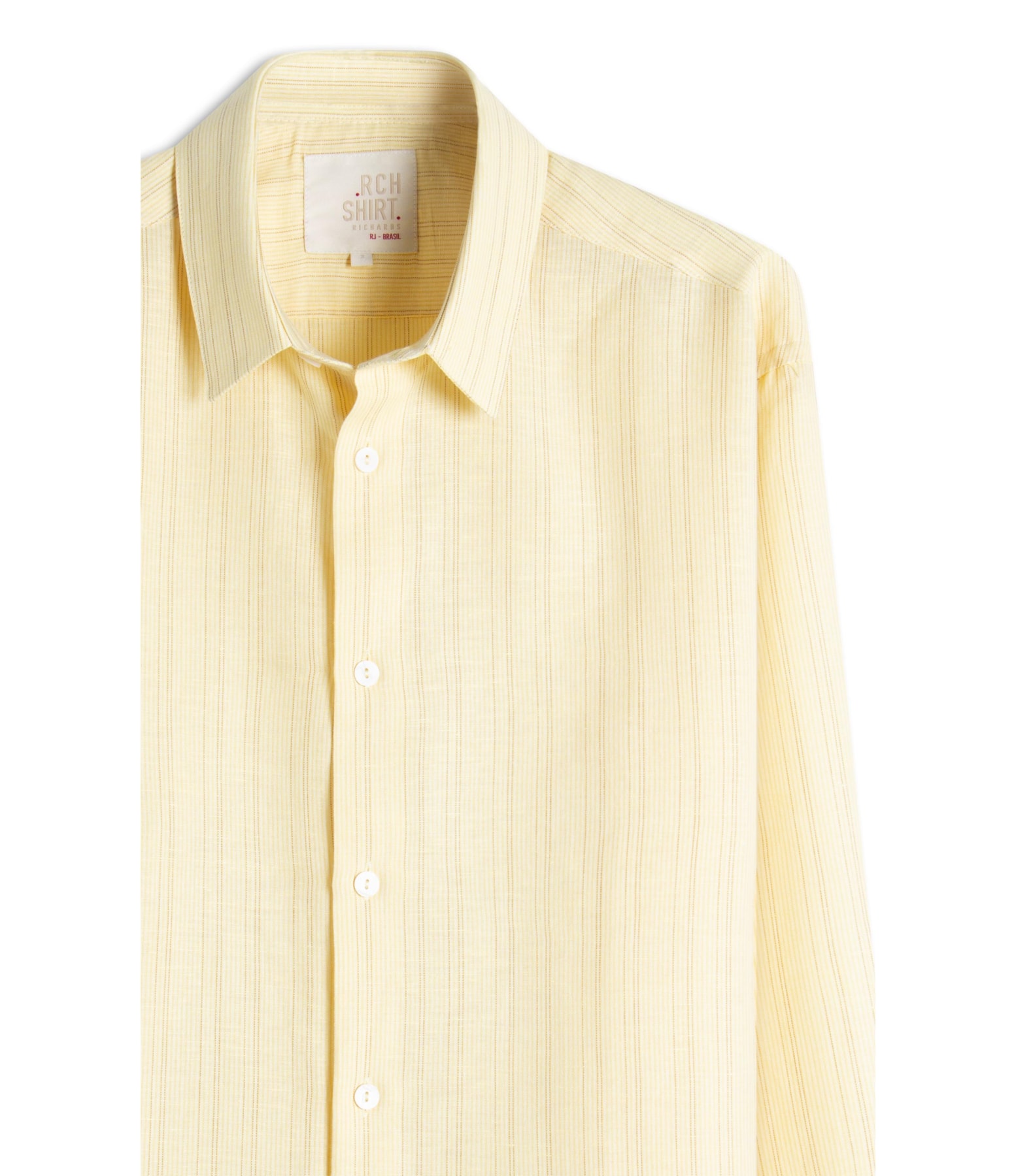 Camisa Linho  Listrado Augusto Ml Amarelo Claro