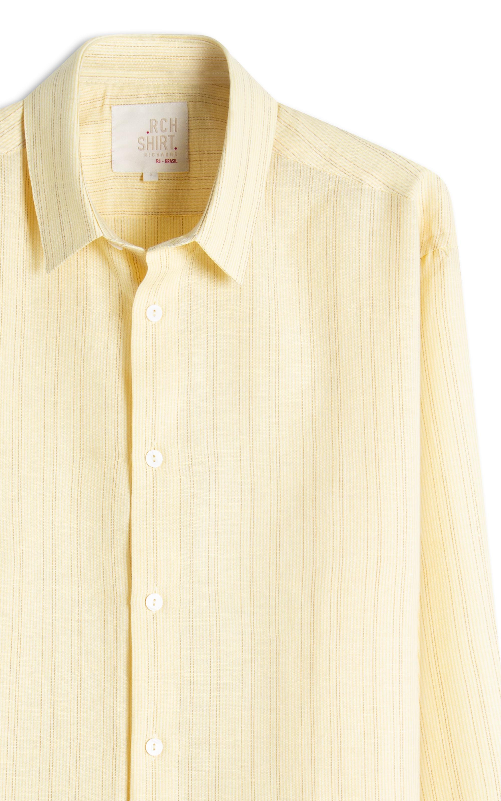 Camisa Linho  Listrado Augusto Ml Amarelo Claro