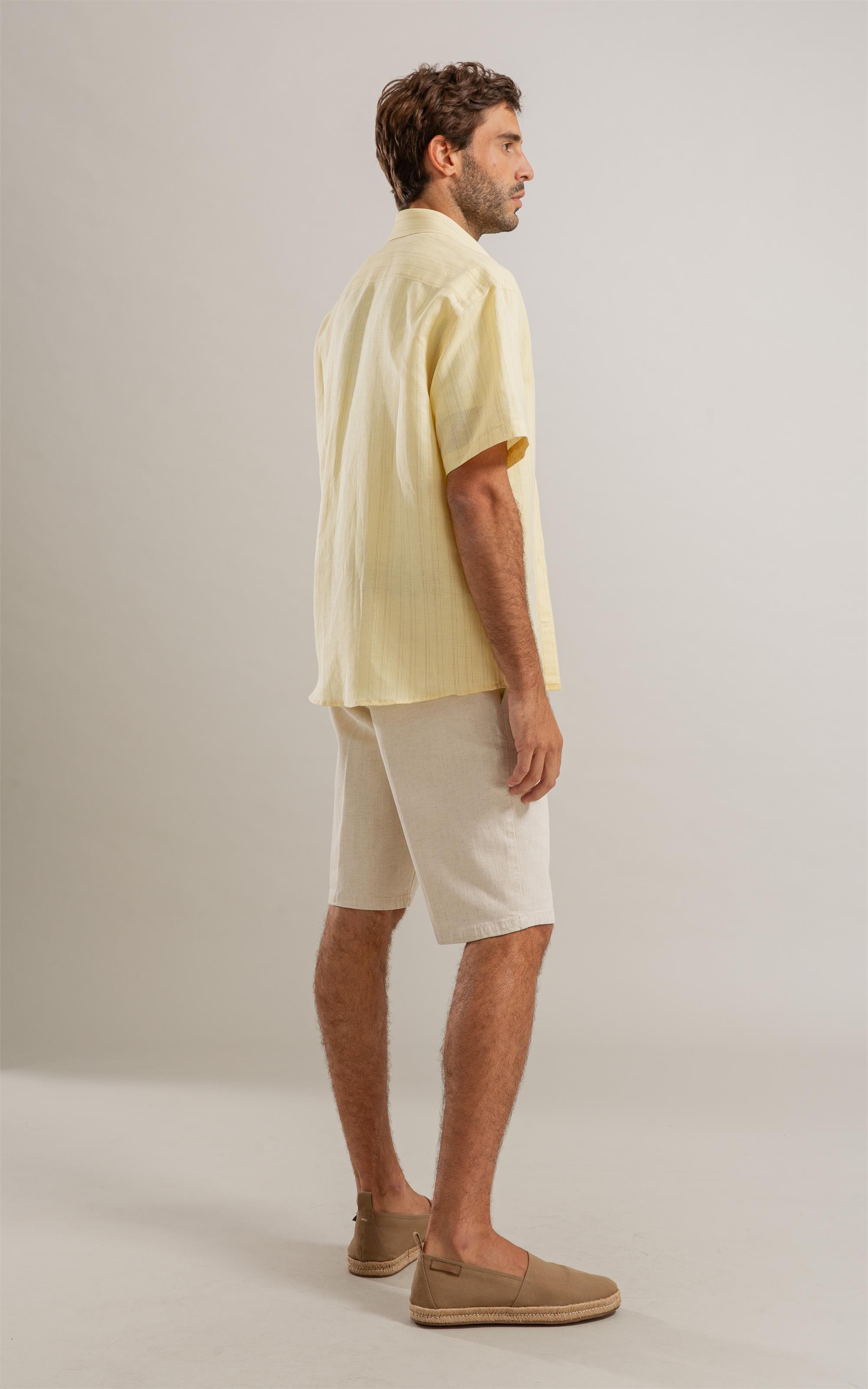 Camisa Linho  Listrado Augusto Ml Amarelo Claro