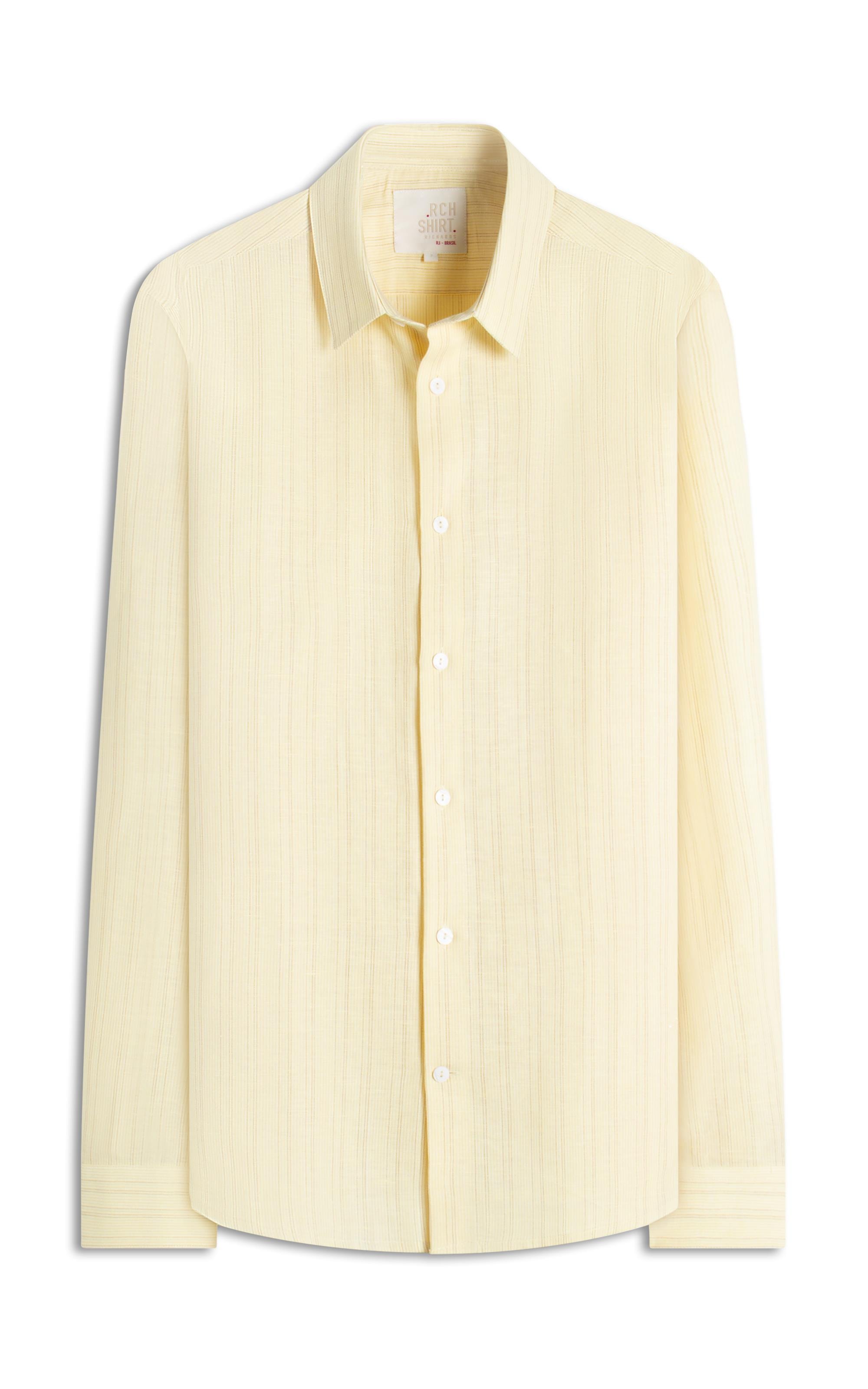 Camisa Linho  Listrado Augusto Ml Amarelo Claro