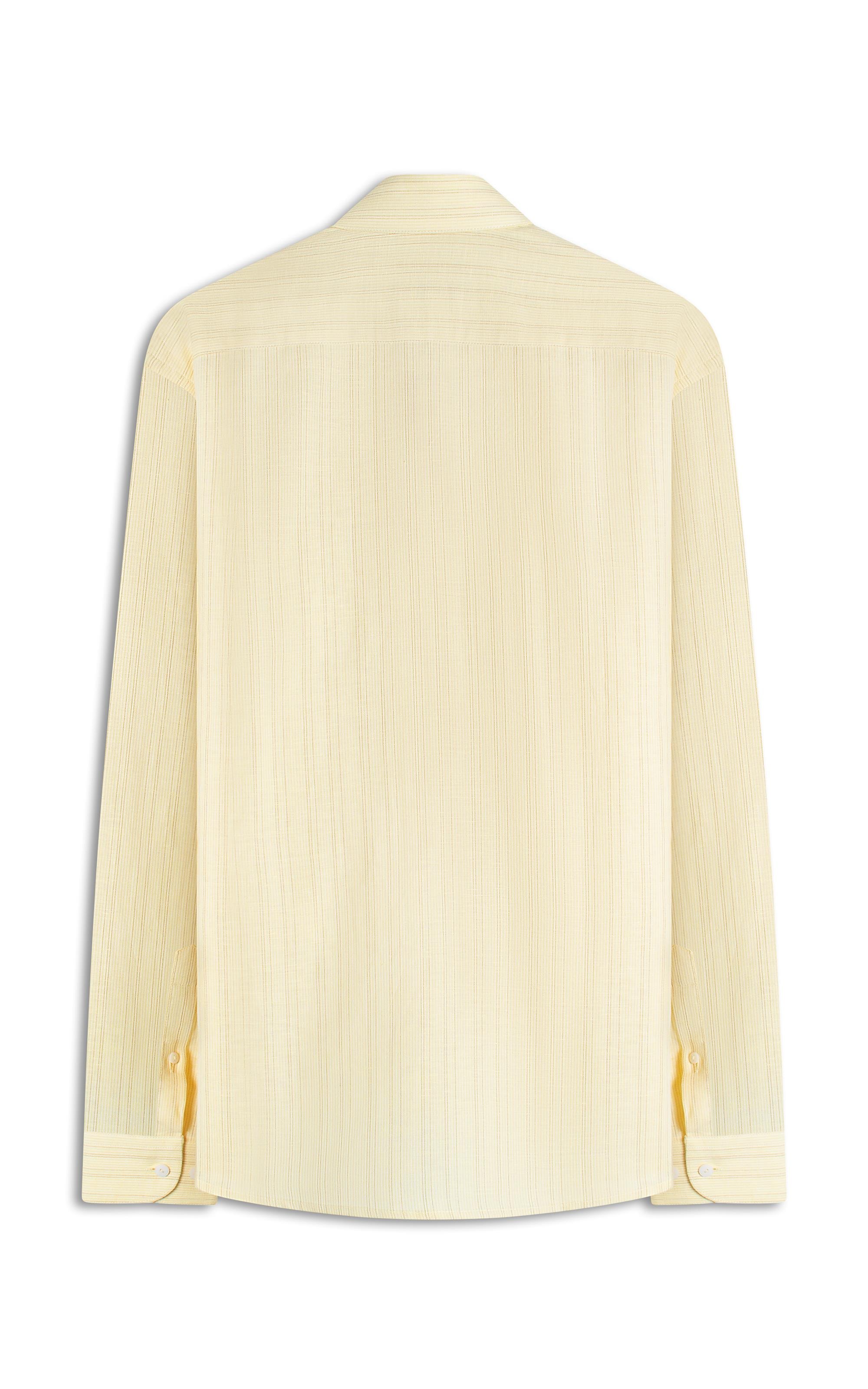 Camisa Linho  Listrado Augusto Ml Amarelo Claro