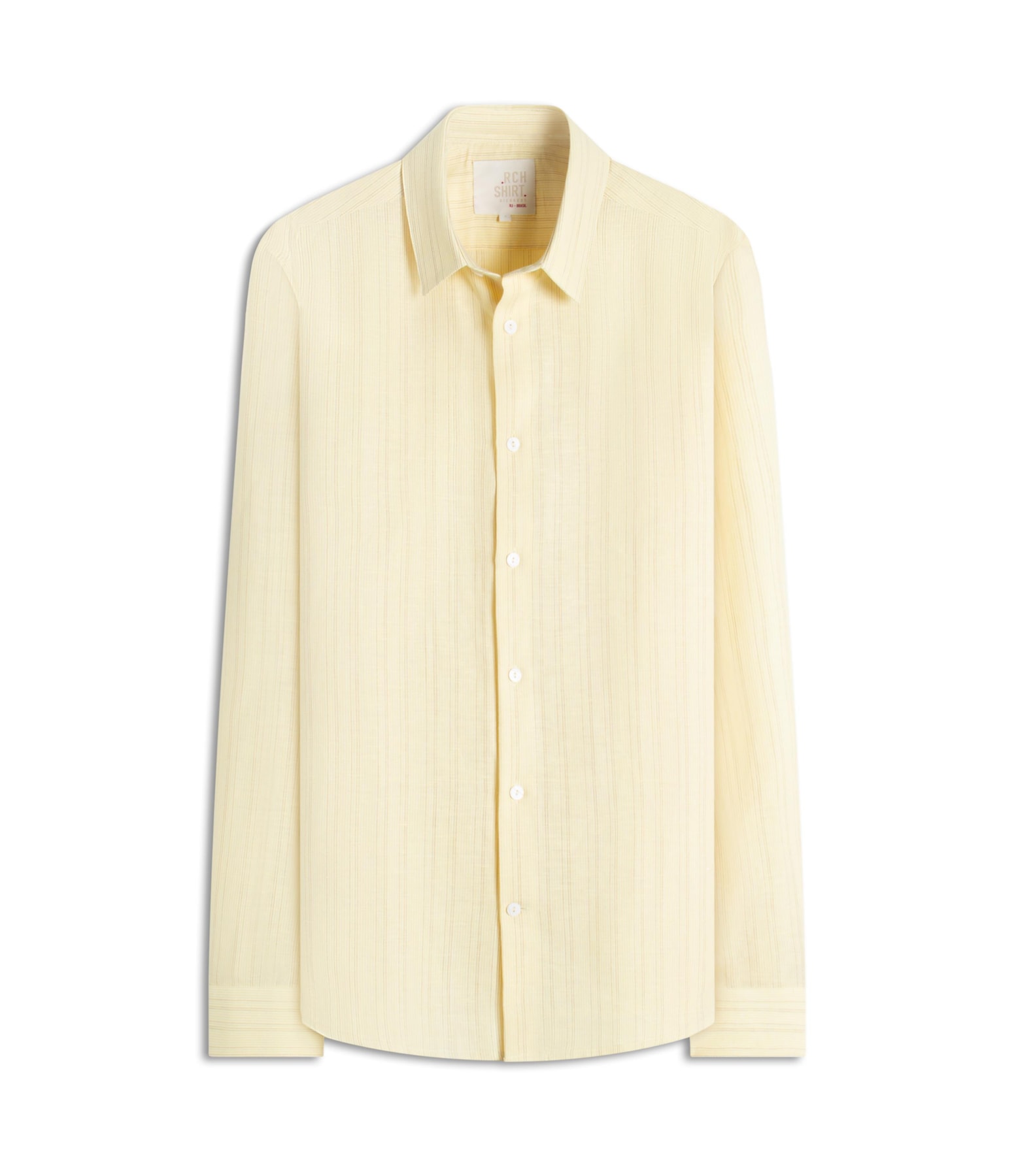Camisa Linho  Listrado Augusto Ml Amarelo Claro