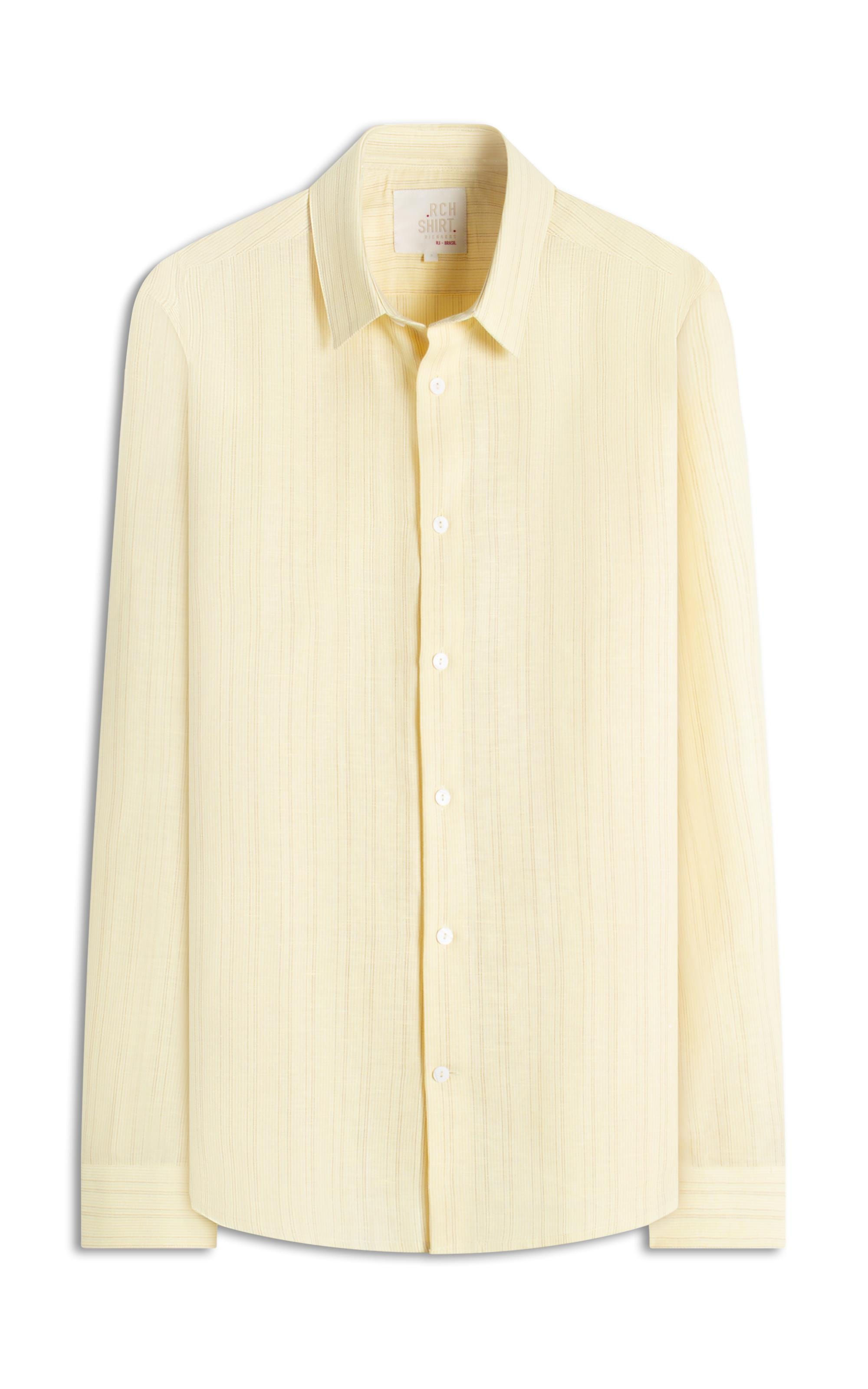 Camisa Linho  Listrado Augusto Ml Amarelo Claro