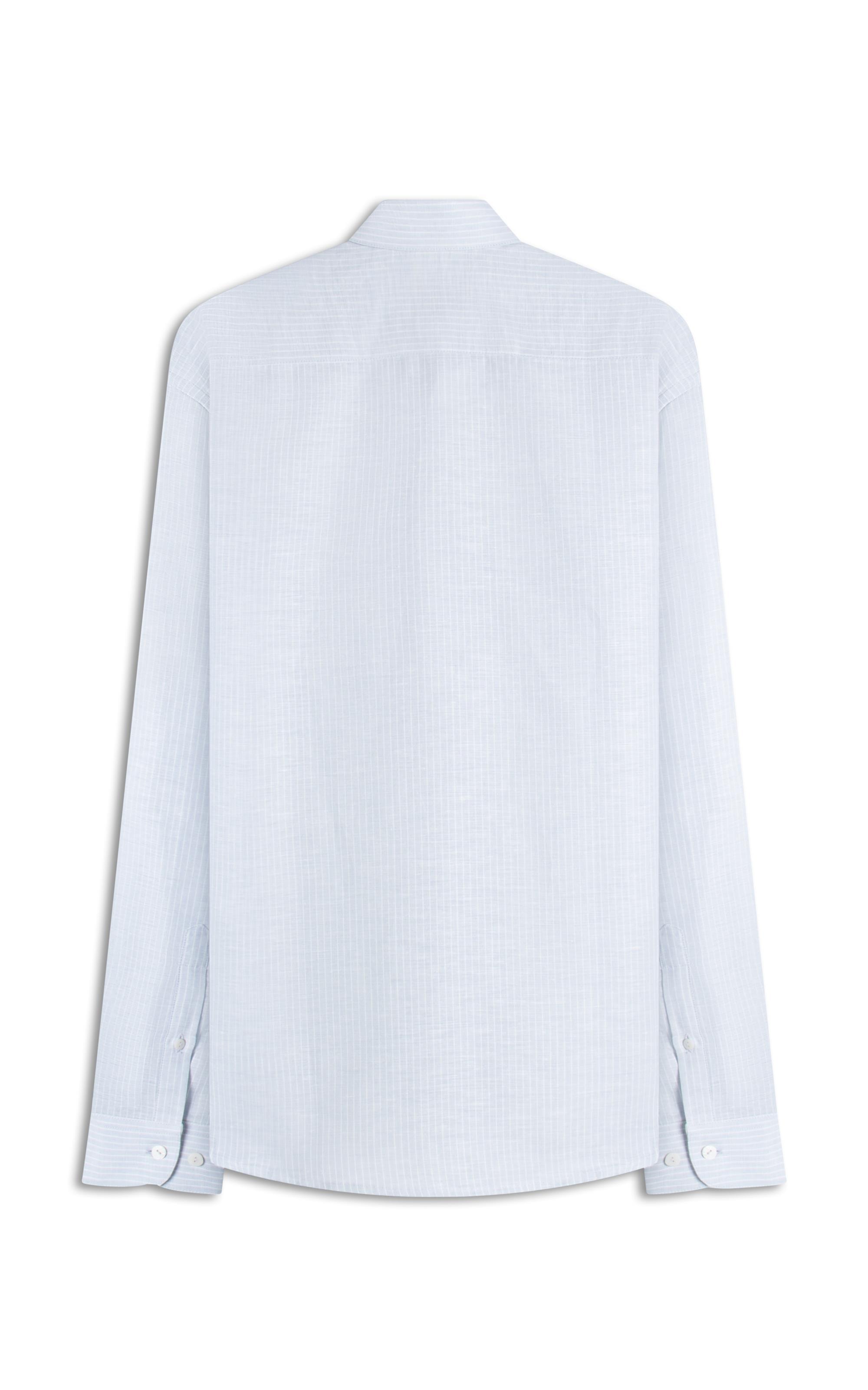 Camisa Linho  Listrado Cristiano Ml Cinza Claro