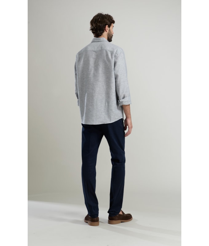 Camisa Linho  Listrado Gabriel Ml Cinza Claro