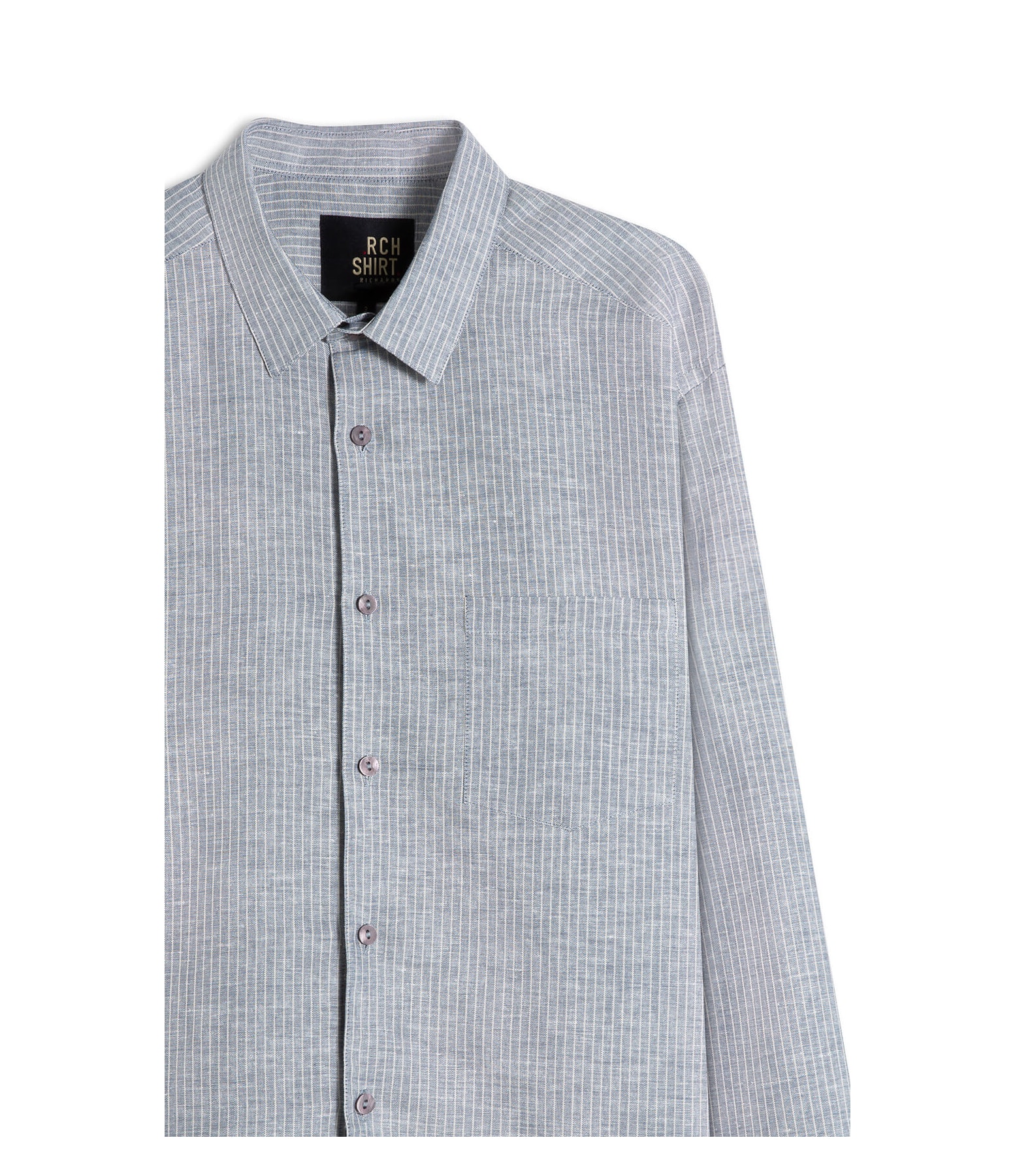 Camisa Linho  Listrado Gabriel Ml Cinza Claro