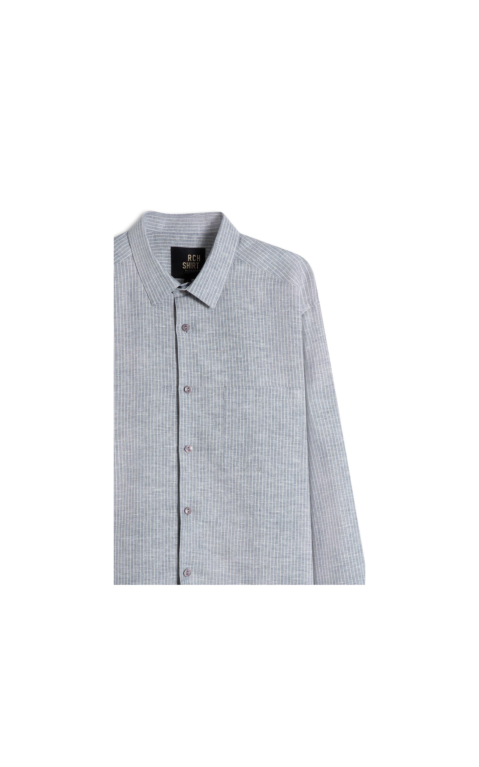 Camisa Linho  Listrado Gabriel Ml Cinza Claro