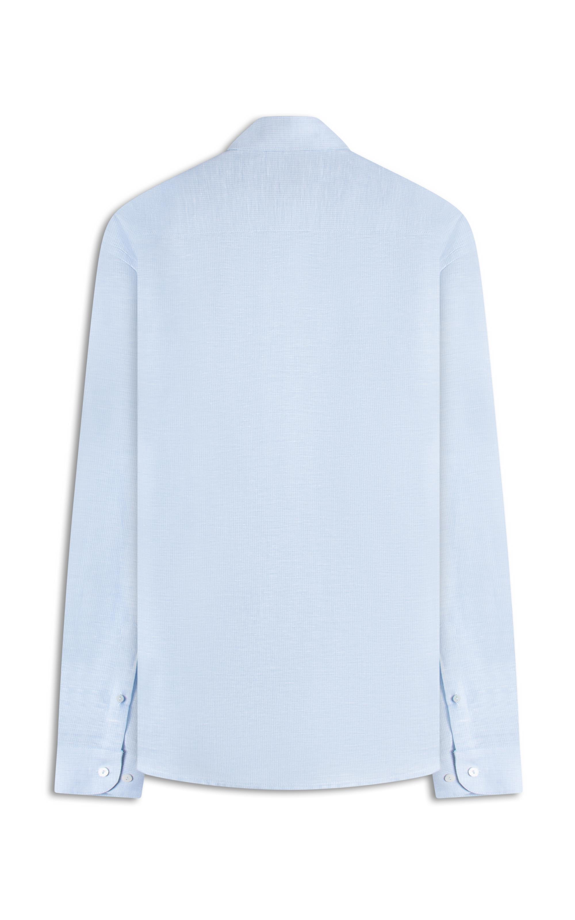 Camisa Linho  Listrado Marcio Ml Azul Claro